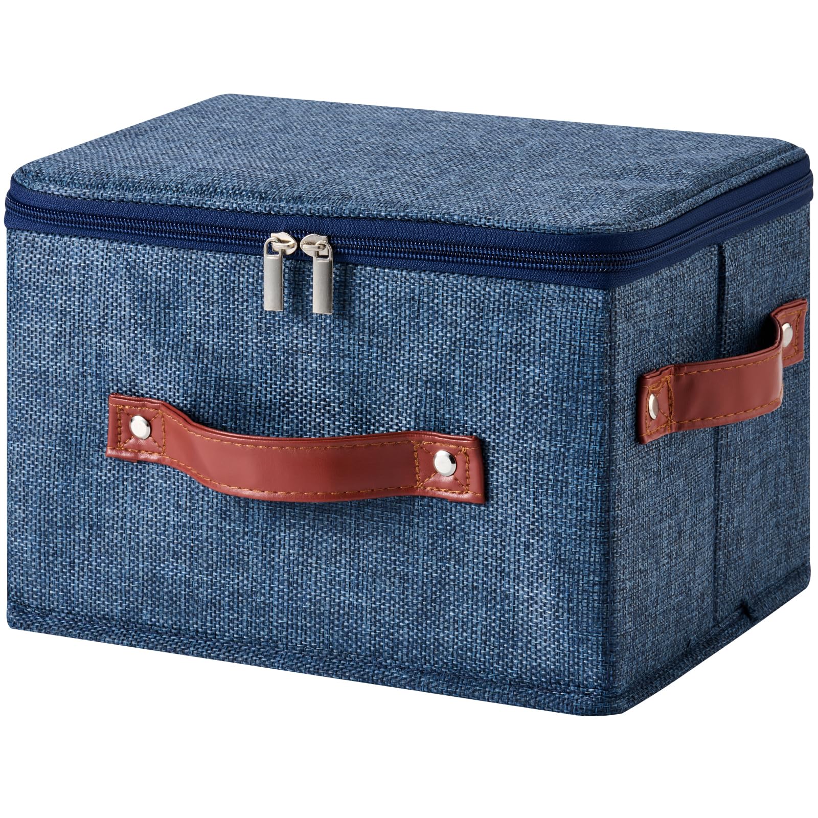 Storage Bin Box with Zippered Lid Decorative Collapsible Basket