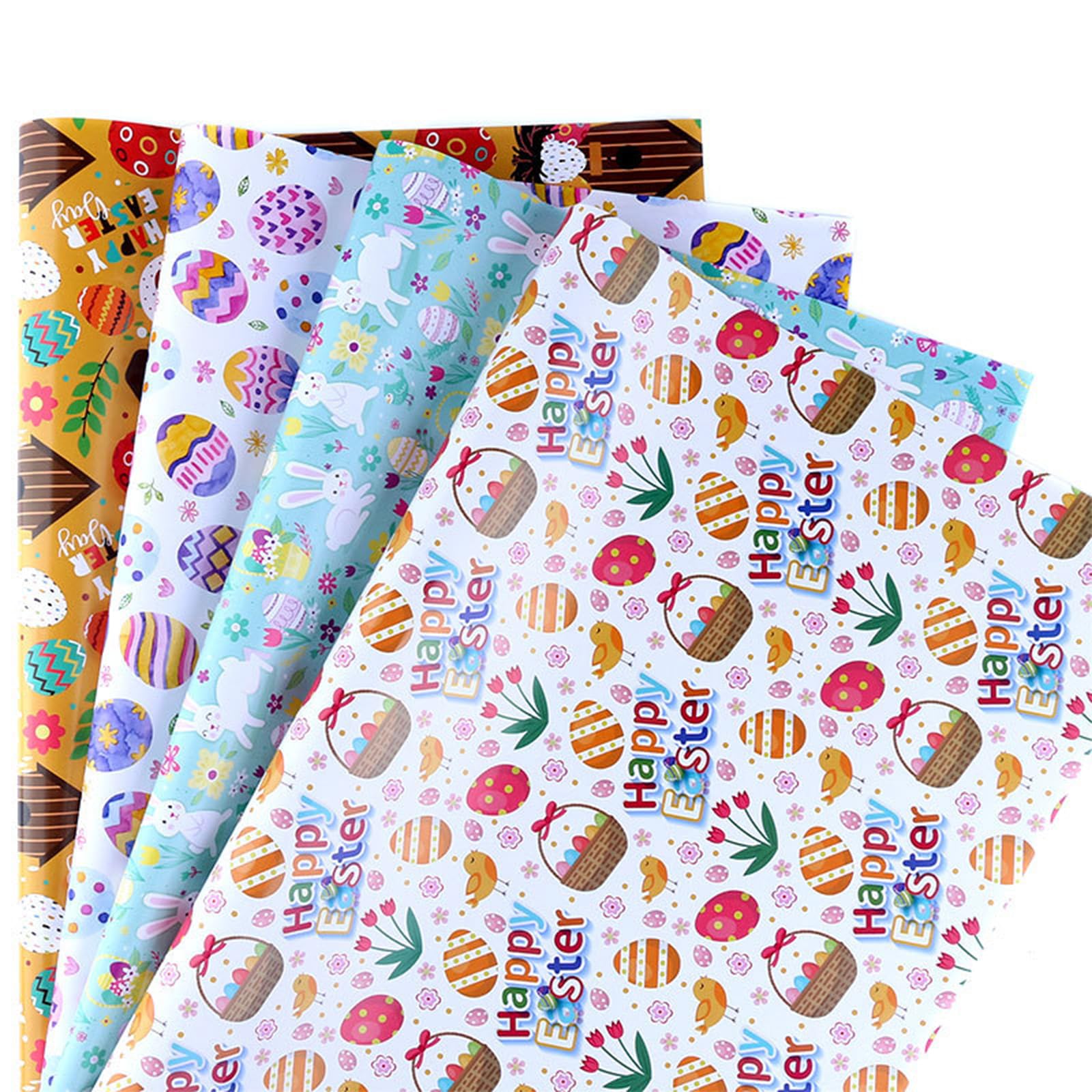 8Pcs Easter Wrapping Paper Sheets - 50x70cm Yellow Blue White Gift Wrap Recyclable Cute Packing Paper with Bunny Egg Chick Pattern for Easter Birthday Gifts Wrapping Parcel Packing Arts & Crafts