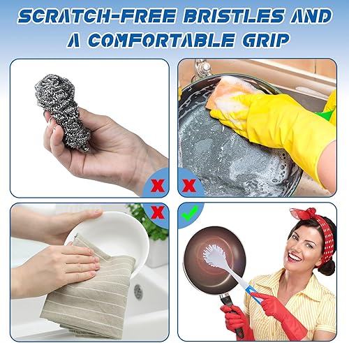 Miniatura 3 de Hsei 20 cepillos de cocina azules a granel con mango antideslizante de 11 pulgadas, limpiador de platos con cerdas rígidas, cepillos de lavado para