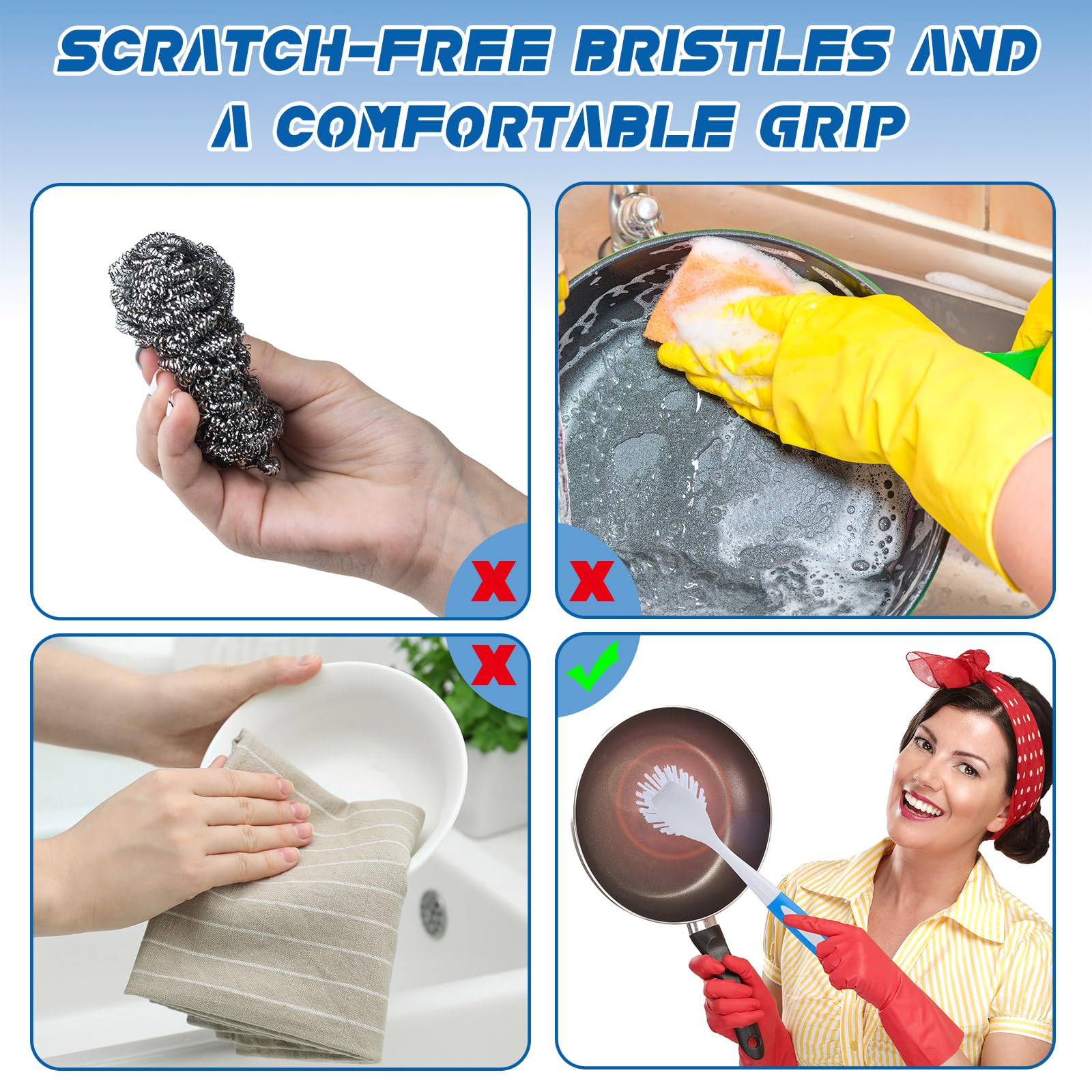 Hsei Lot de 20 brosses à vaisselle avec poignée, brosse à récurer de cuisine avec grattoir intégré à poils rigides pour évier, casseroles, poêles