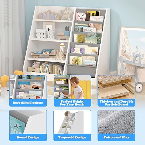 Miniatura 285 de Estantería de madera rosa de 4 niveles para niños, estantería de 5 capas, estante para libros de almacenamiento para bebés, organizador de juguetes