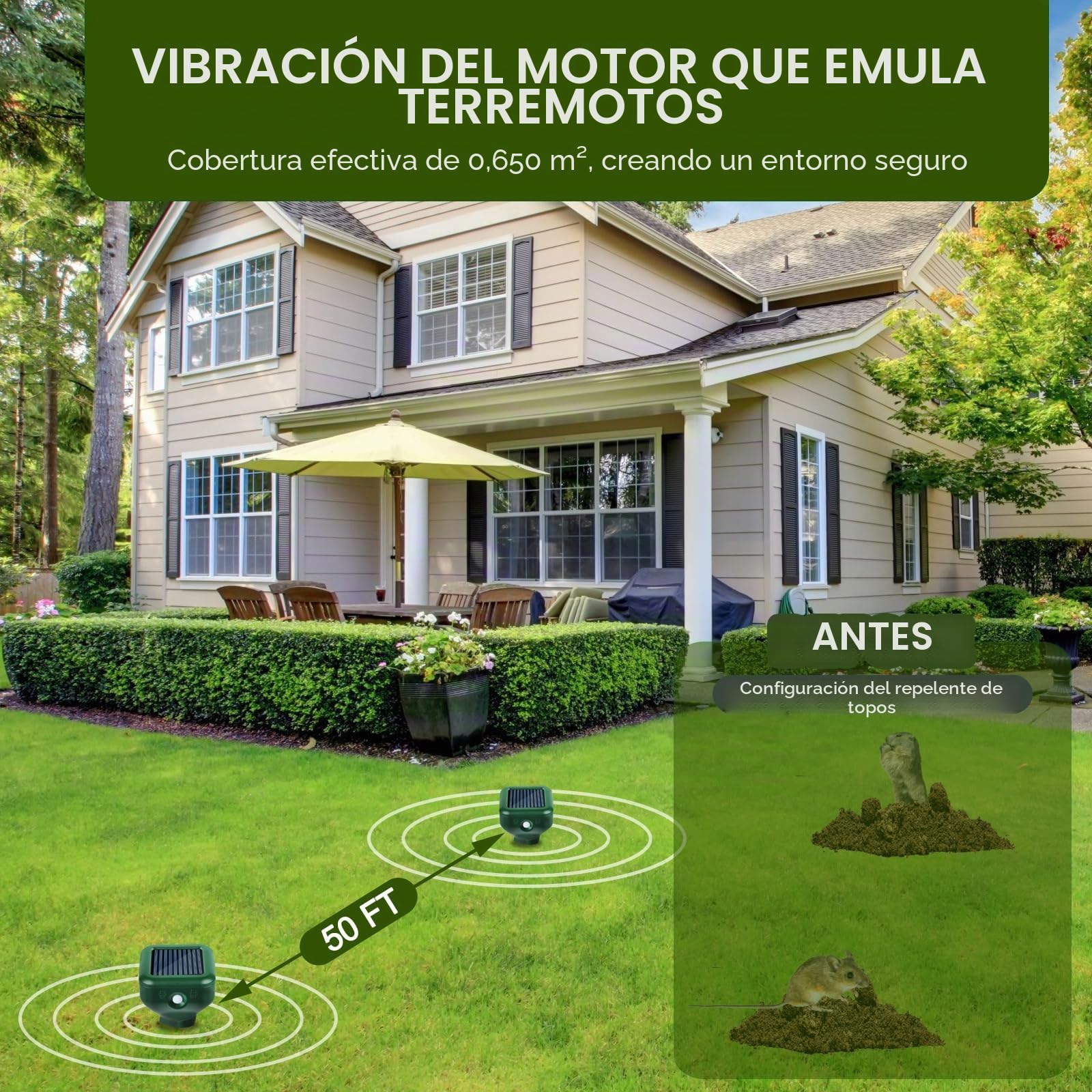TEPENAR Juego de 2 repelentes de topos por ultrasonidos contra topos, ratones, serpientes, marmotas (IP65 impermeable) para jardín, césped, patio