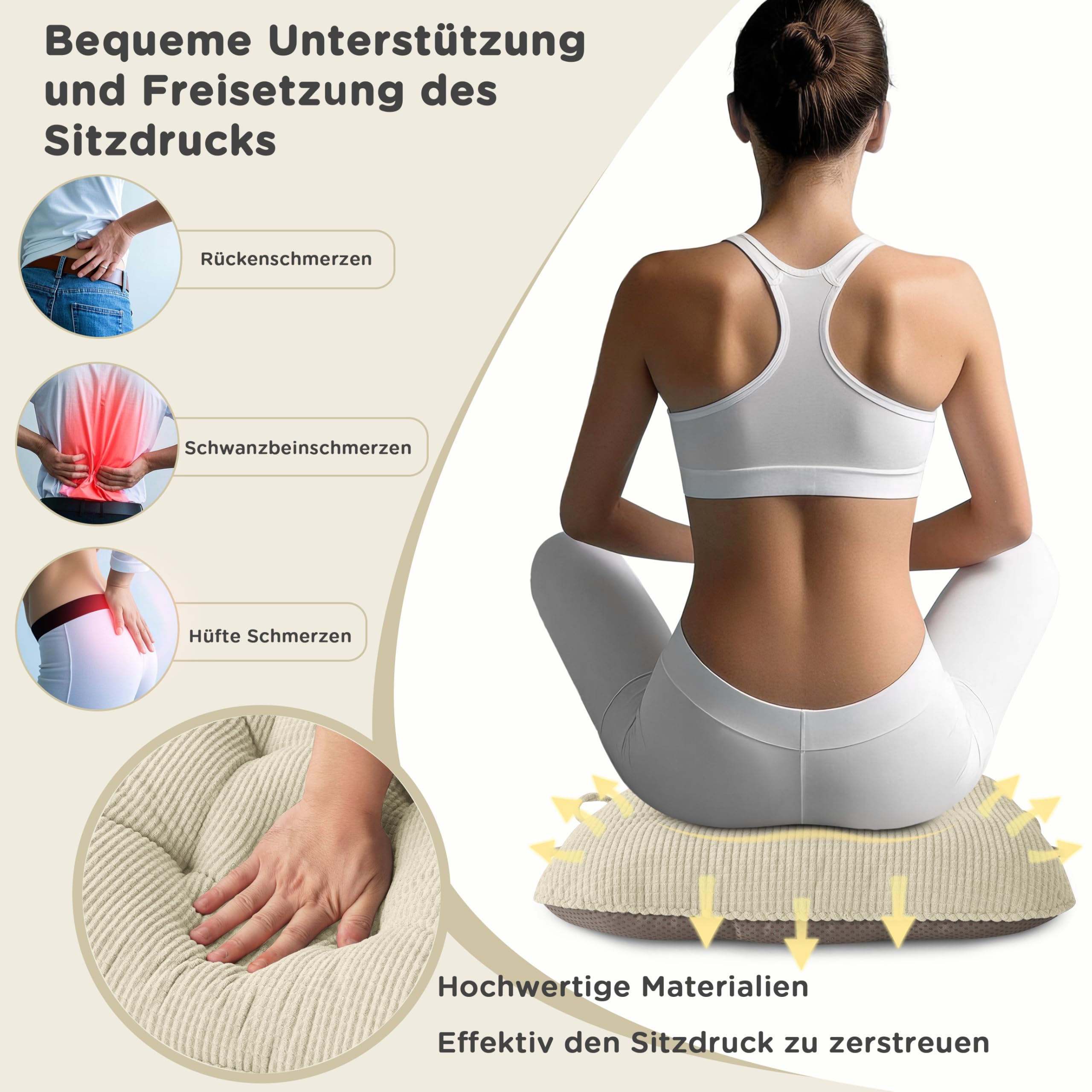 AddGrace Sitzkissen für Esszimmerstühle mit Bändern 43x40cm 4er Set Beige