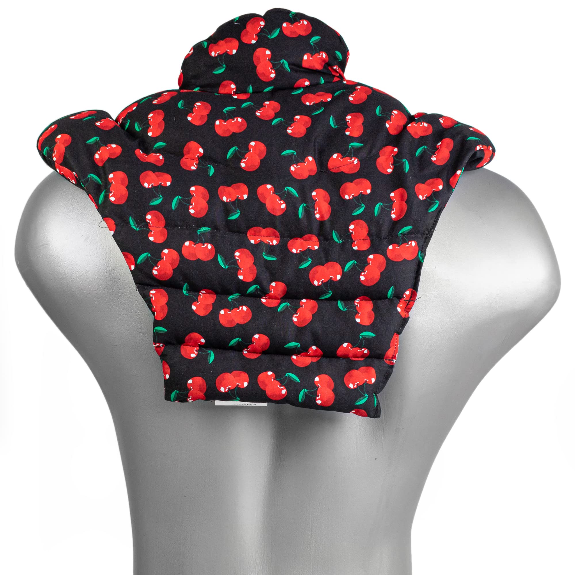 Tour de cou pour vertèbres cerivicales avec col montant et partie dorsale - cherry-black - Coussin thermique 2 en 1 untilisable à chaud ou à froid - graines de lin