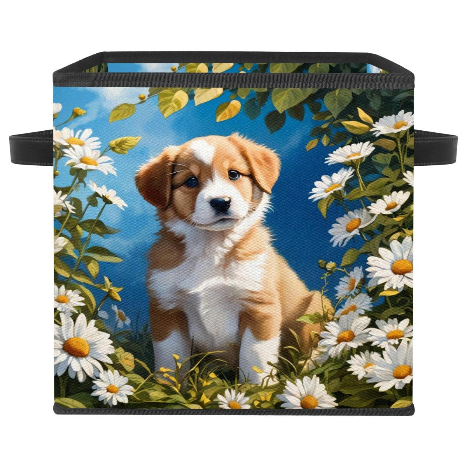 Grand cube de rangement pour éliminer le désordre, motif chien et poignées cuir