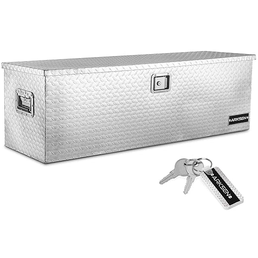 ARKSEN 49 Inch Aluminum Diamond Plate Tool Box, Heavy Duty Waterproof Truck Storage Organizer Chest for Pick Up Truck Bed, RV Trailer with Gas-Spring Enabled Poles Side Handle, Lock and Keys - Silver