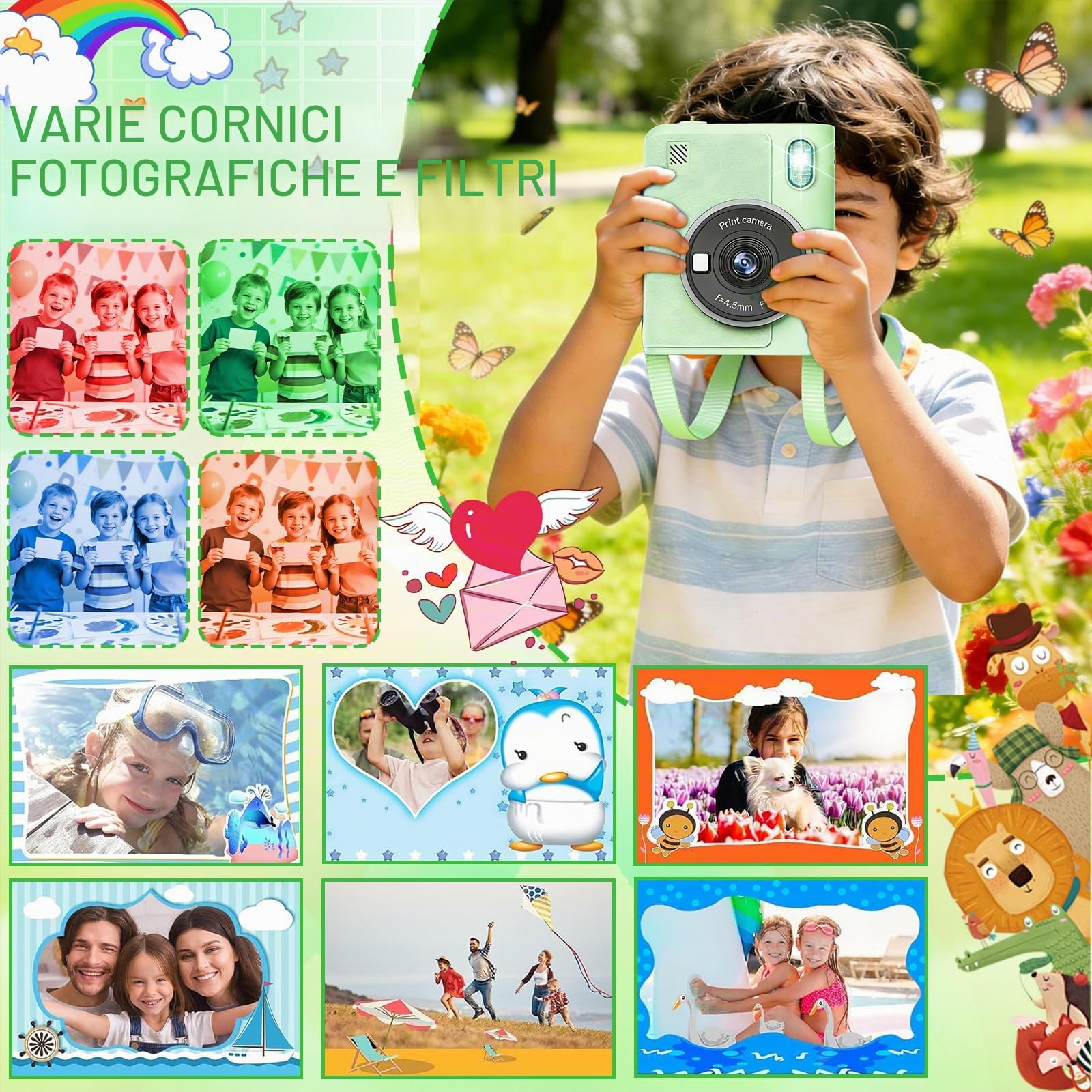 Macchina Fotografica Bambini Istantanea,2.4 Pollici 1080P Fotocamera Digitale Bambini con 32GB e 6 Rotoli di Carta da Stampa,Fotocamera,per Bambine i dai 3-12 Anni