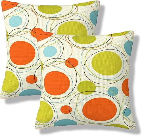 Juego de 2 fundas de almohada cuadradas de 18 x 18 pulgadas, diseño retro de mediados de siglo, fundas de almohada cuadradas con puntos y círculos,