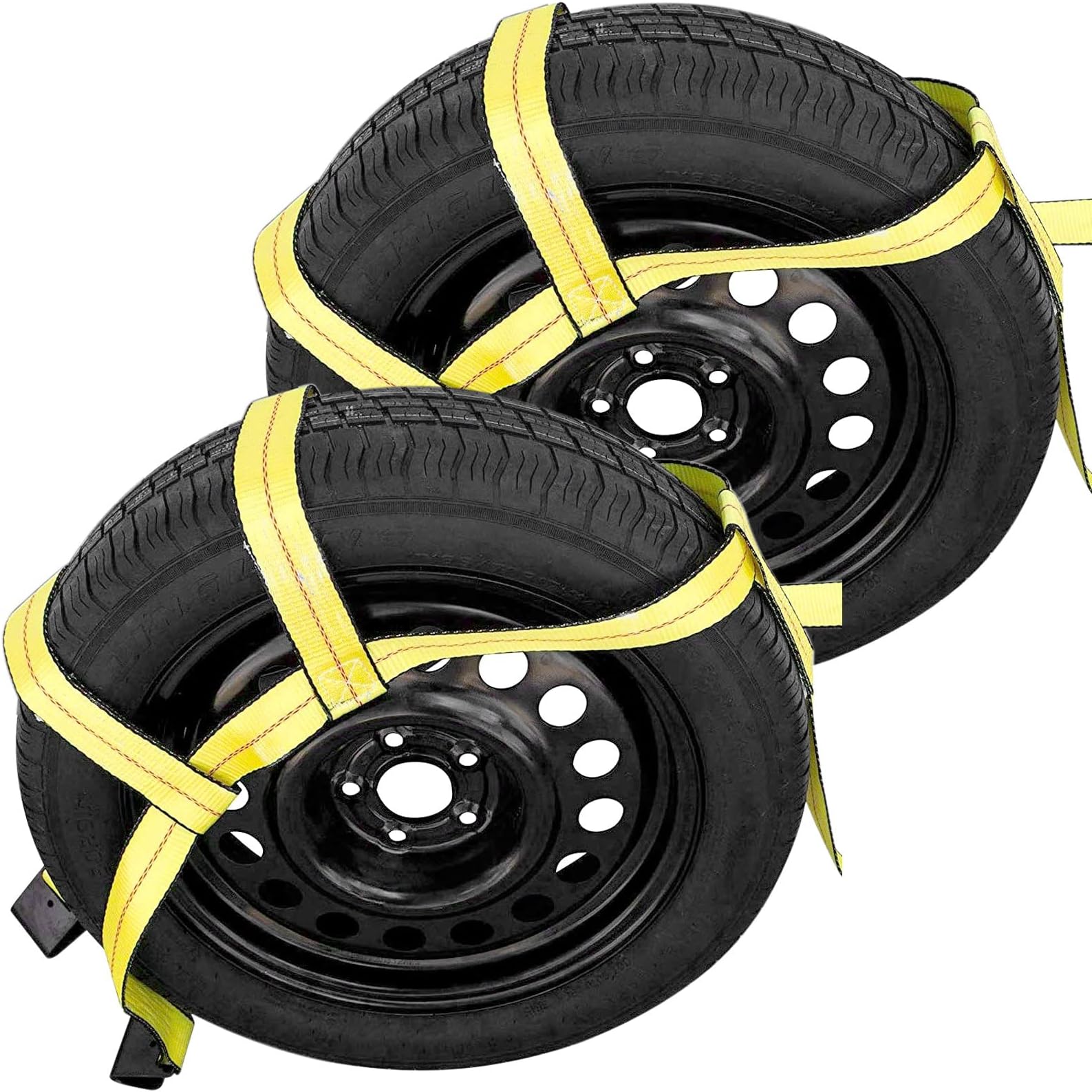 Robbor Tow Dolly Basket Straps with Flat Hook Over-the-Wheel Tie Down Bonnet Wheel Net for Small to Medium Size Tires 14-17"-2 Pack