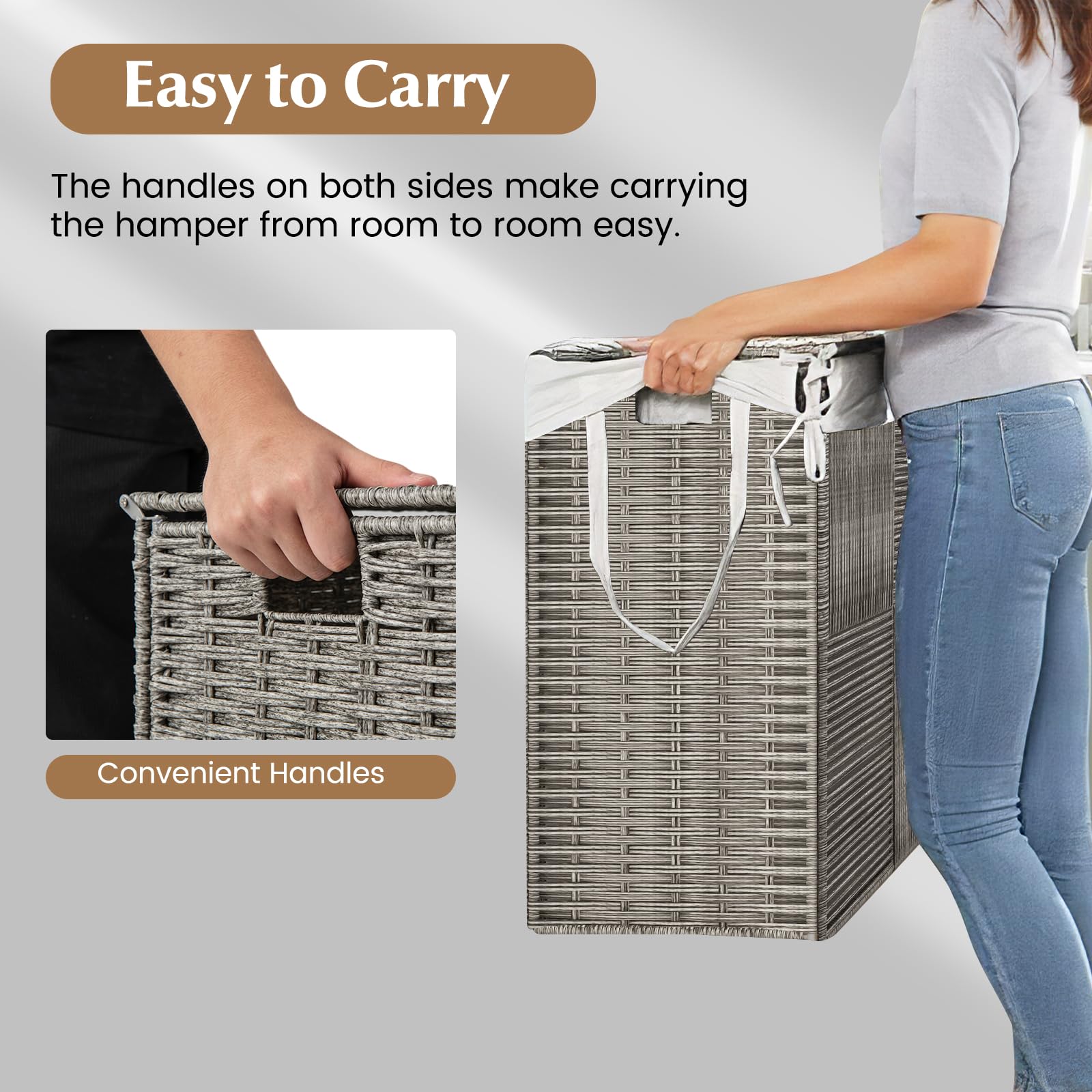 LIFEZEAL Handgeflochtener Rattan Wäschekorb, 110L Wäschesammler mit Deckel, Aufbewahrungskorb mit herausnehmbarem Wäschesack, Faltbarer Wäschetonne für Waschküche, Laundry, Badezimmer