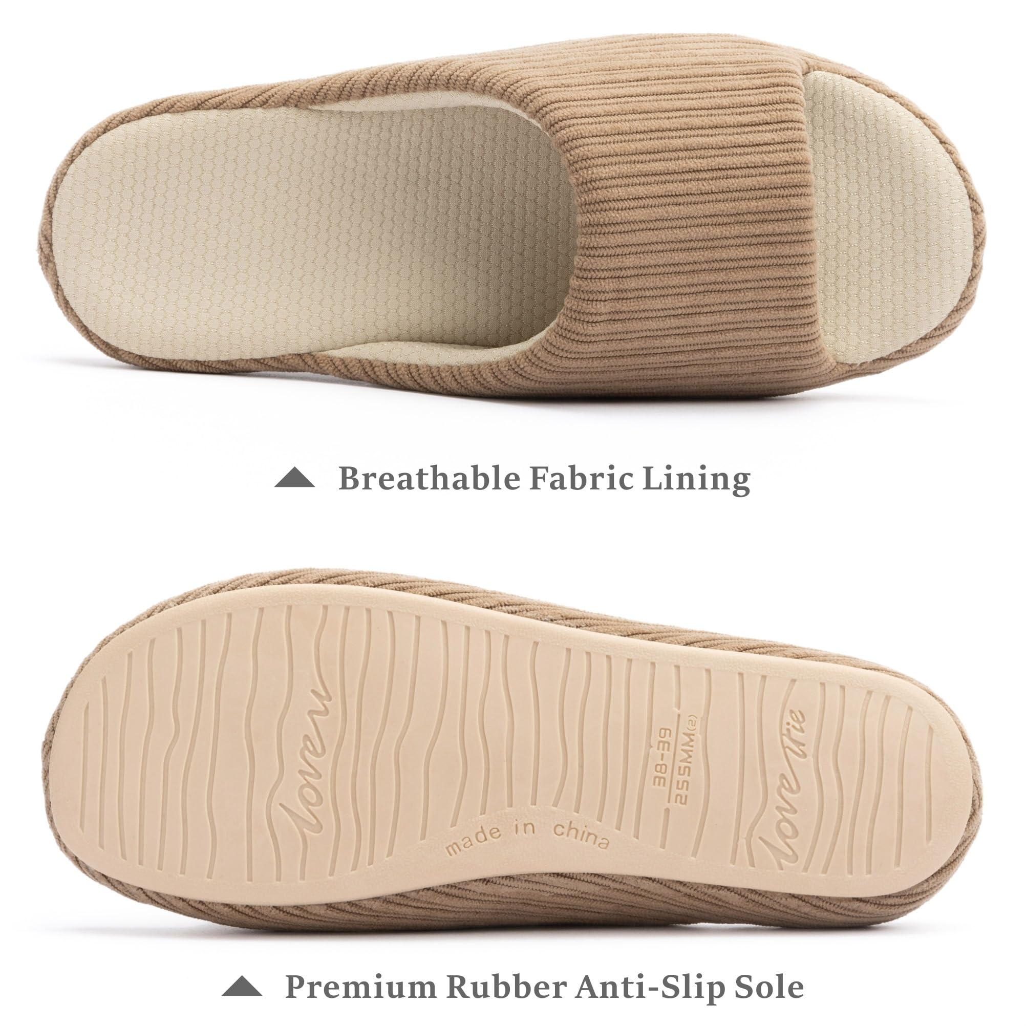 Chantomoo Pantofole da donna in memory foam, comode ciabatte antiscivolo da casa, suola in gomma, per camera da letto, accoglienti, per interni ed esterni, Marrone, 3738 EU