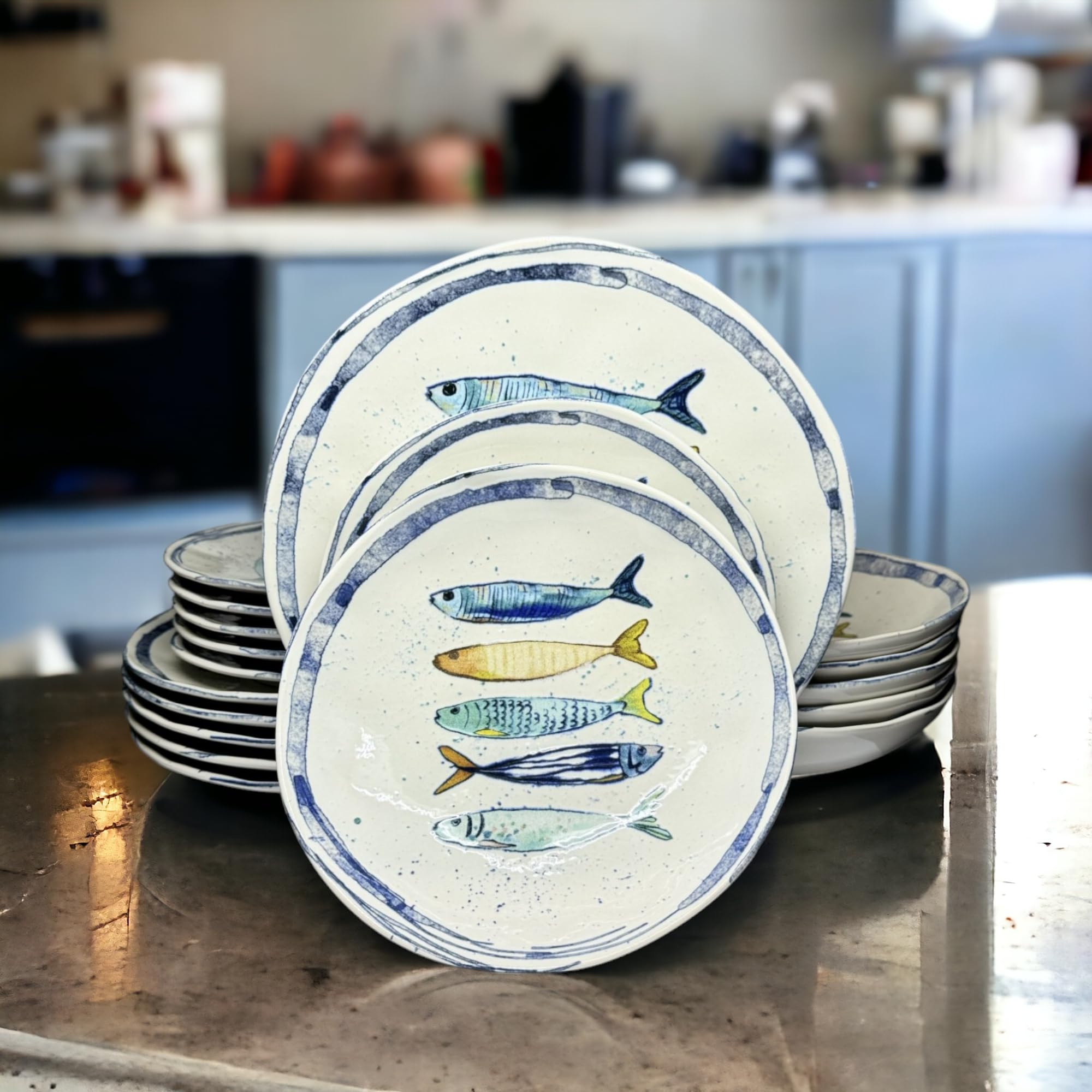 La Mediterránea Stoviglie 18 Pezzi, Per 6 Persone; 6 Piani Grandi 26 Cm; 6 Dessert 20 Cm; 6 Fondi Zuppa o Insalata 20 x 5 Cm