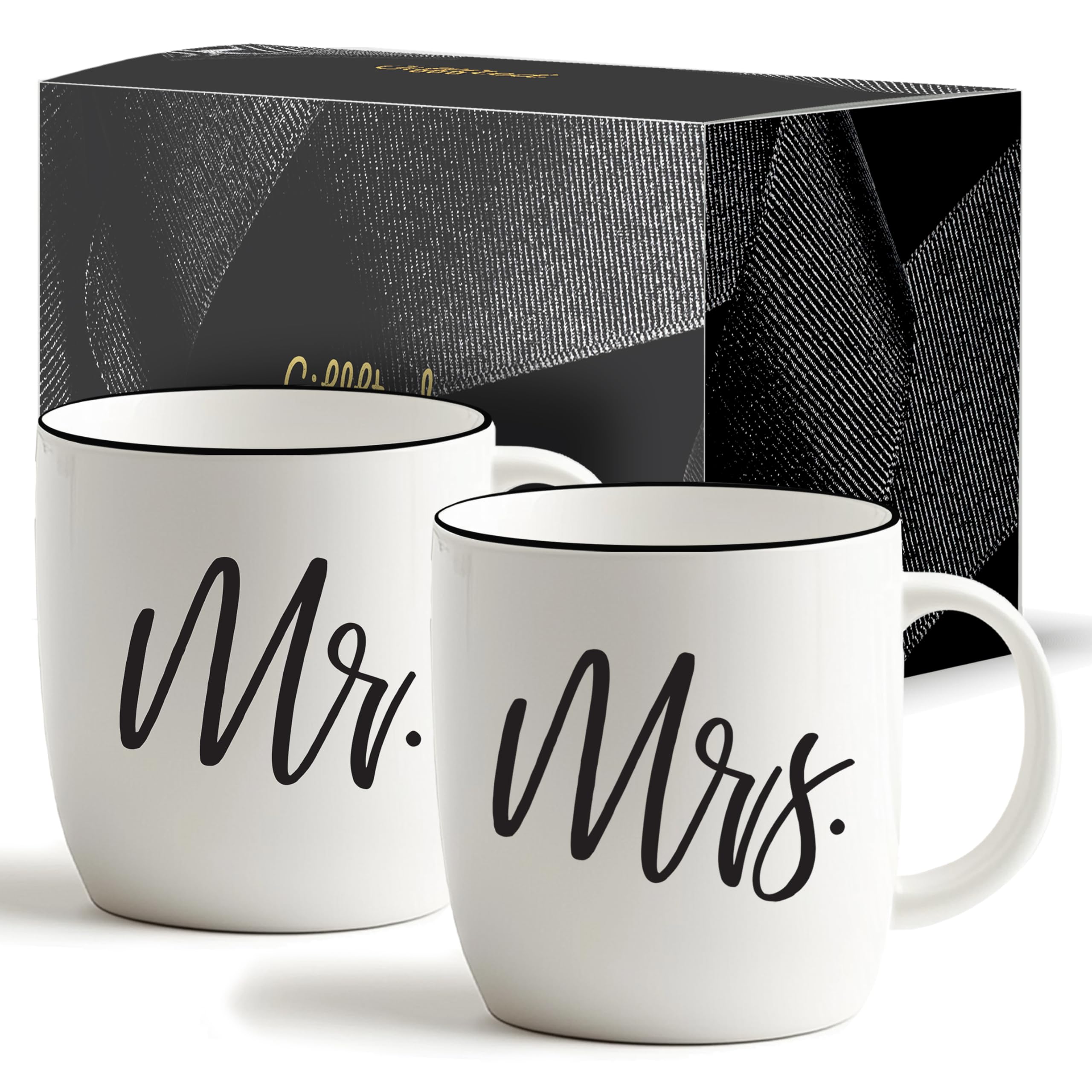 Triple Gifffted Mr and Mrs Coffee Mugs Couples Gifts Ideas for Christmas Wedding Anniversary Engagement Valentines,his Hers Present,husband Wife,him Her,men Women,bride Groom,newlyweds,ceramic 380ml
