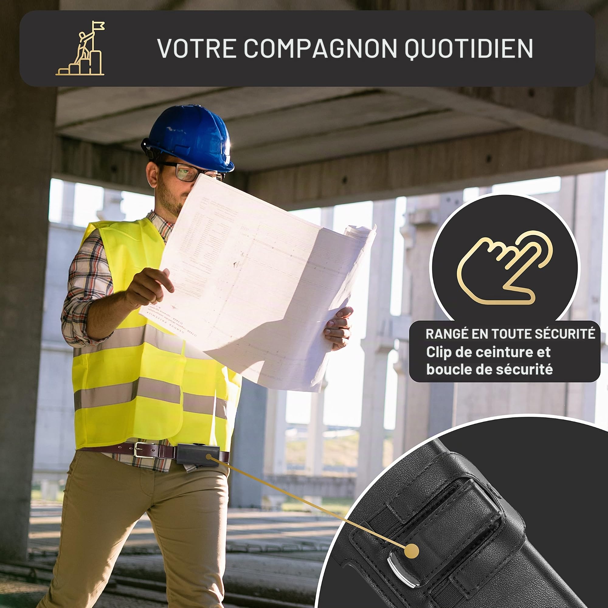 Étui Ceinture pour Apple iPhone 13 / iPhone 13 Pro, Vrai Cuir, Couleur Noir, Clip Ceinture, Horizontal, Fermeture magnétique