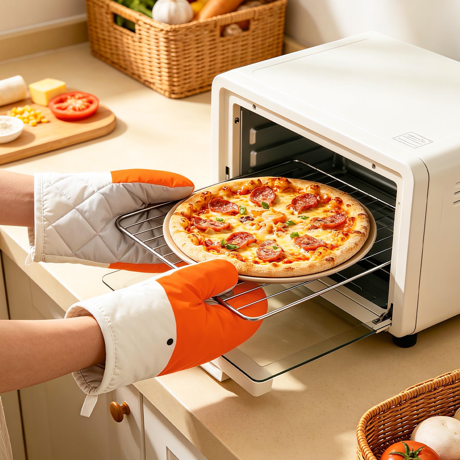 Goose Ofenhandschuhe und Topflappen, 4-teiliges Set, hitzebeständige Küchenhandschuhe, lustige Tier-Ofenhandschuhe, recycelte Baumwollfüllung, Silikon, rutschfeste Handschuhe zum Kochen, Backen