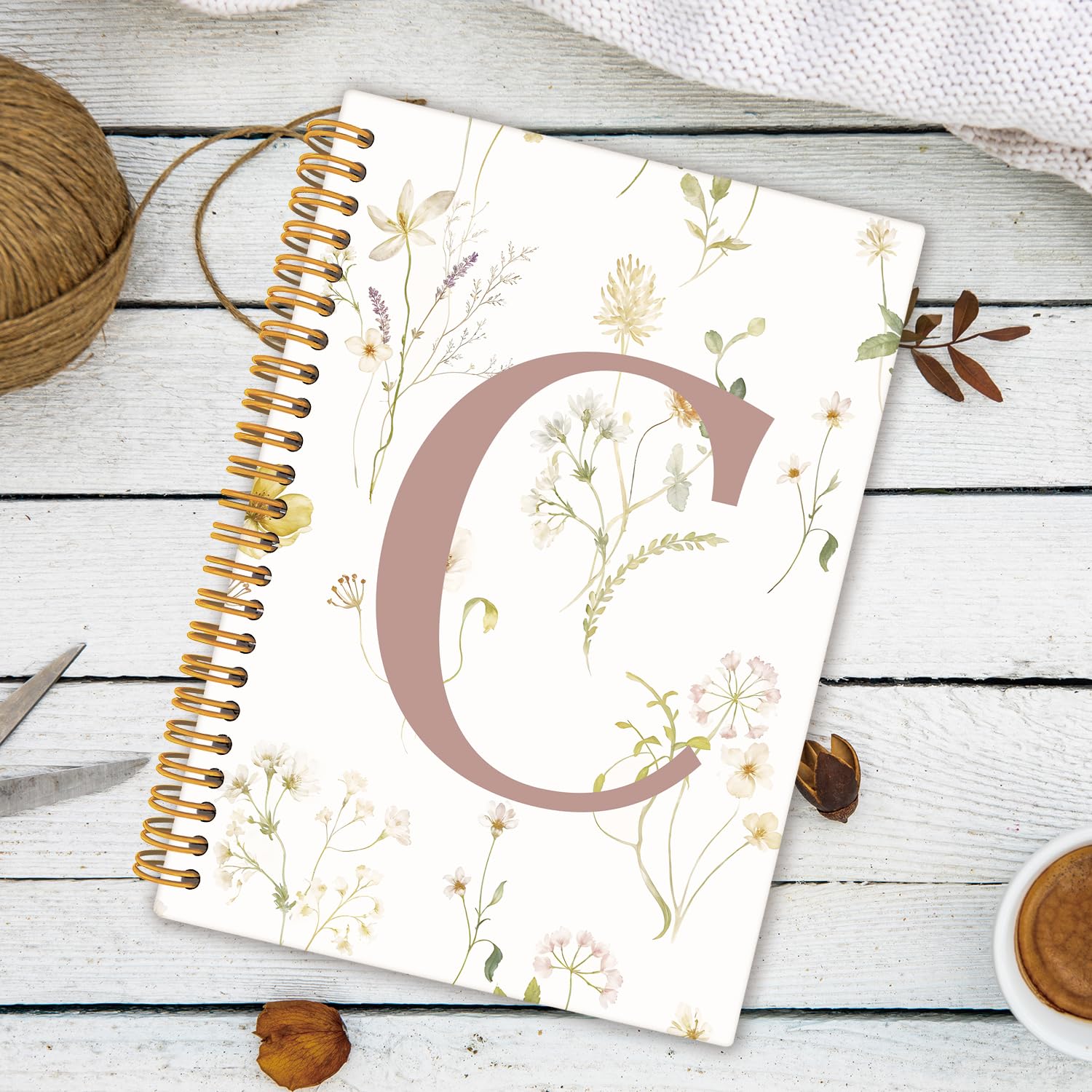 Diario con lettera C iniziale, regalo con monogramma per donne, diario per ragazze adolescenti, carino diario floreale personalizzato per donne, quaderno a spirale con copertina rigida, 5,5 x