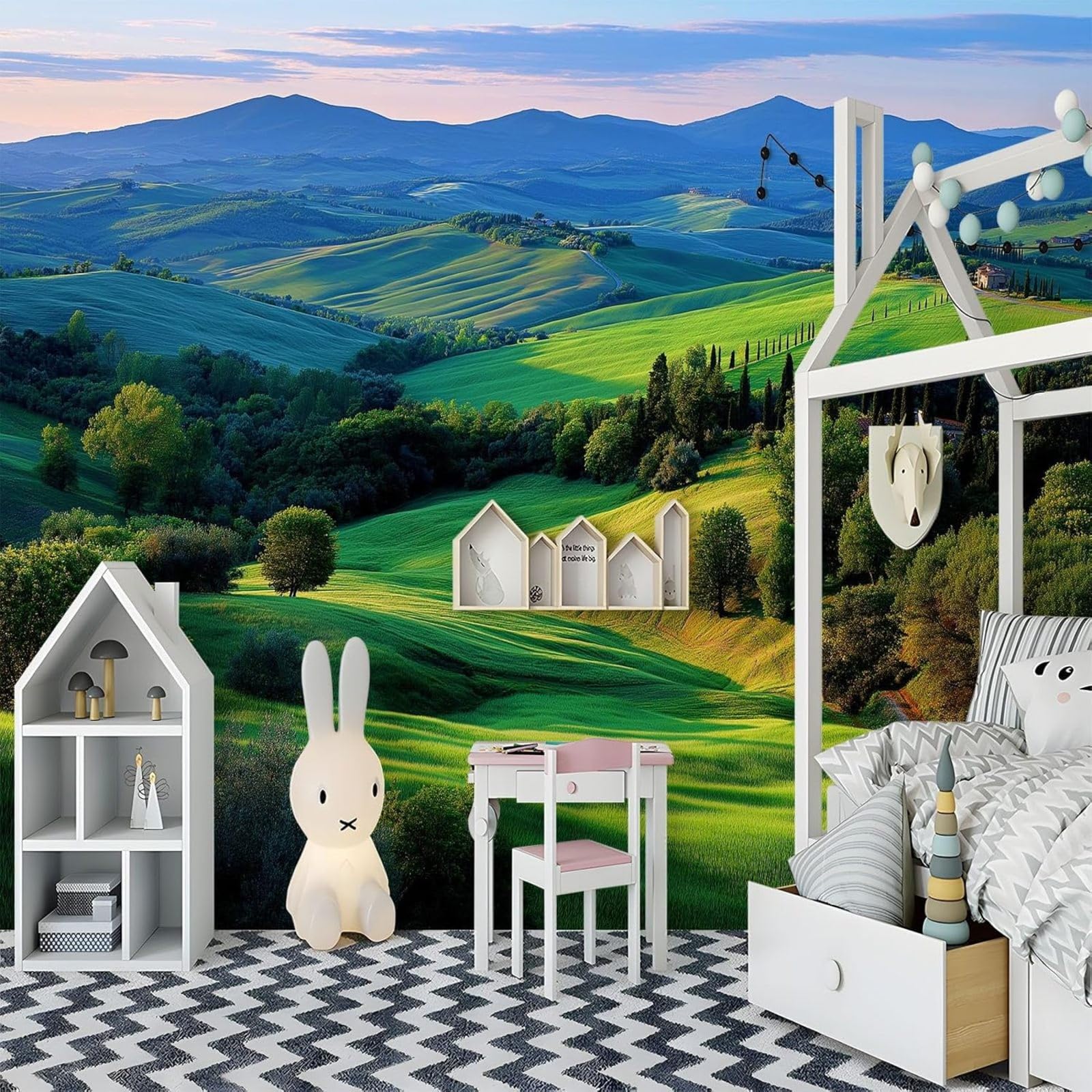 Non-woven photo wallpaper, photography style, for living room, kitchen, TV background; non-woven wall mural, European style, rural style, idyllic style - modern wall painting, green, 250cm x 175cm sti