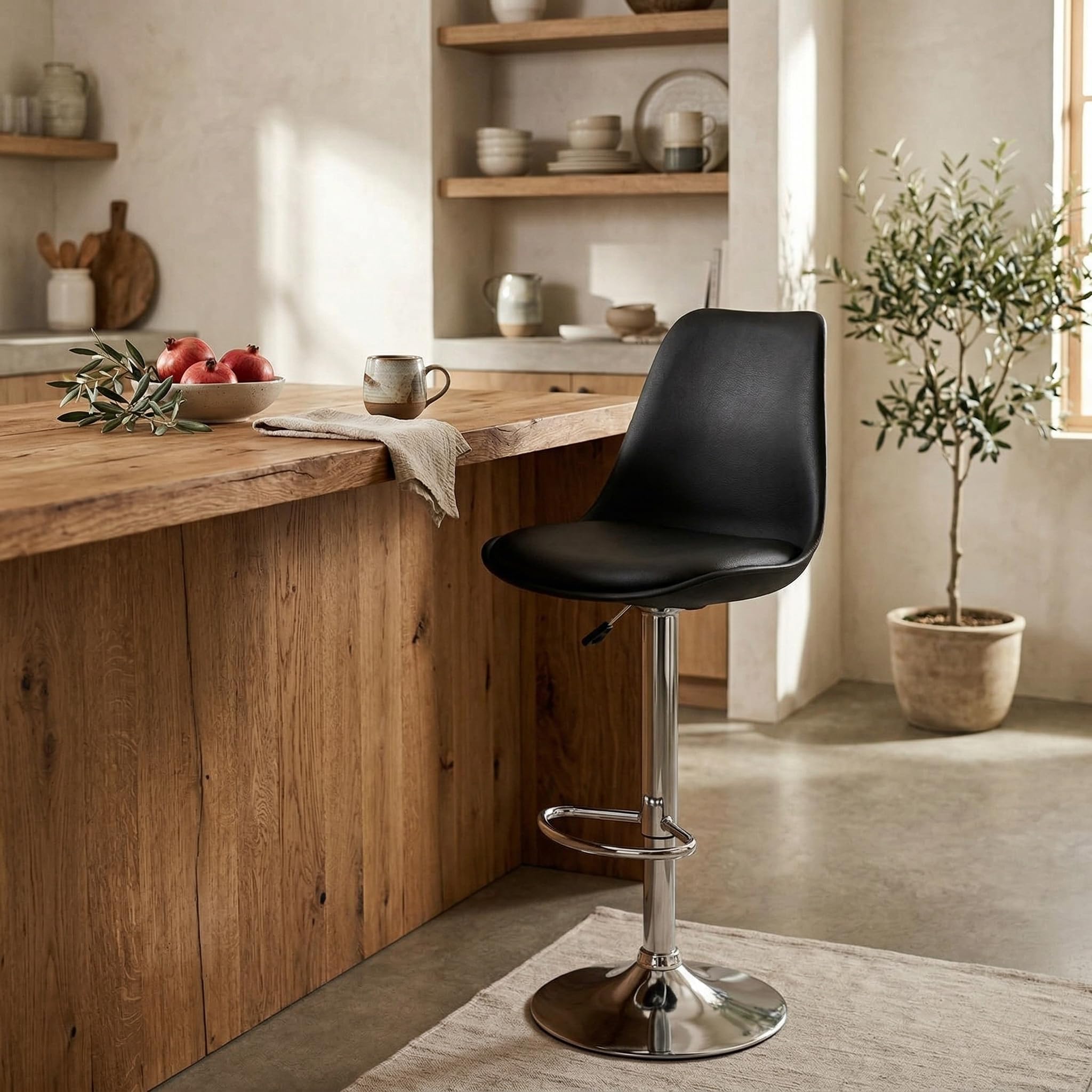 ACTIVA Rapid Bar Stool Chair with Adjustable Height|Comfortable Padded Seat & Footrest Chair|Modern Counter & Kitchen Seating for Home/Bar/Cafe |Durable Metal Stool Chair (Black, Set of 1)-image-49