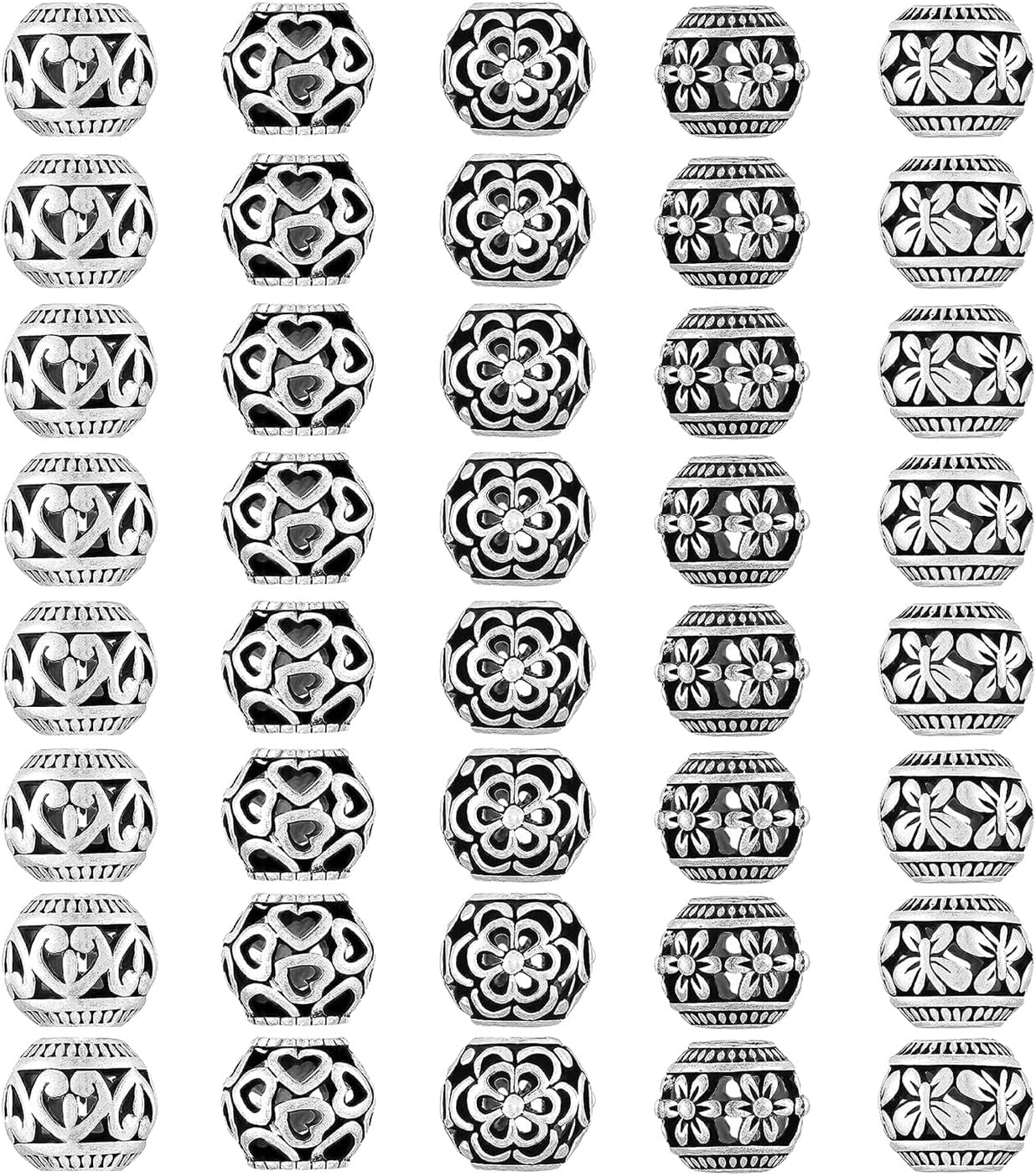 40Pcs Metal Tube Spacer Beads for Jewelry Making Necklace, Silver Large Hole Paracord Beads Bracelets Spacers Charms Loose Beads-5Style - Image 9