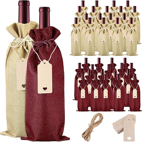 48 bolsas de vino de arpillera a granel para botellas, botellas de regalo con fundas de cordón para Navidad, bodas, cumpleaños, viajes, catas a