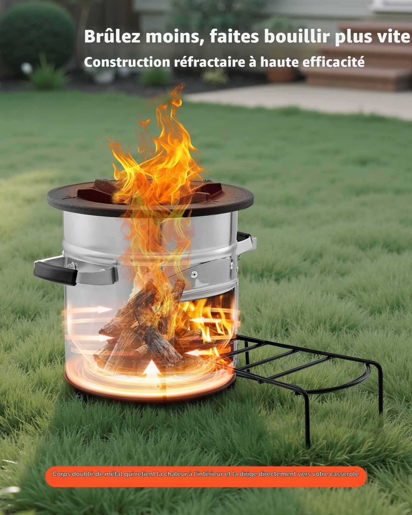 VEVOR Réchaud Camping Rocket, Poêle à Bois Portable en Acier Inoxydable, avec Sac de Transport, Porte Simple, Réchaud à Fusée pour Cuisine et Chauffe en Plein Air, Randonnée, dans Jardin, en Camping