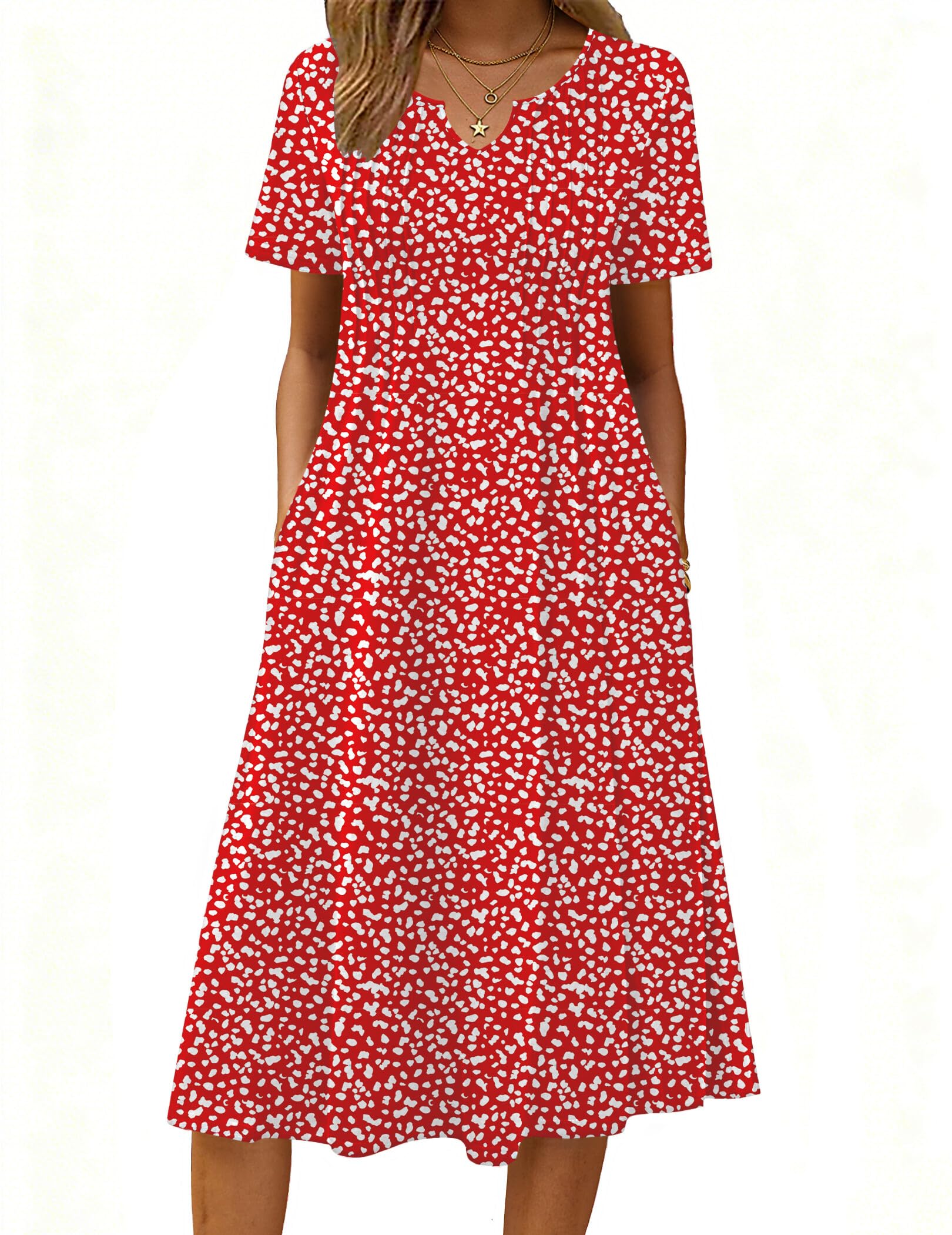 Zeagoo Summer Dresses for Women 2026 Casual Short Sleeve Aline Midi Dress with Pocket Flowy Pleated Tshirt Beach