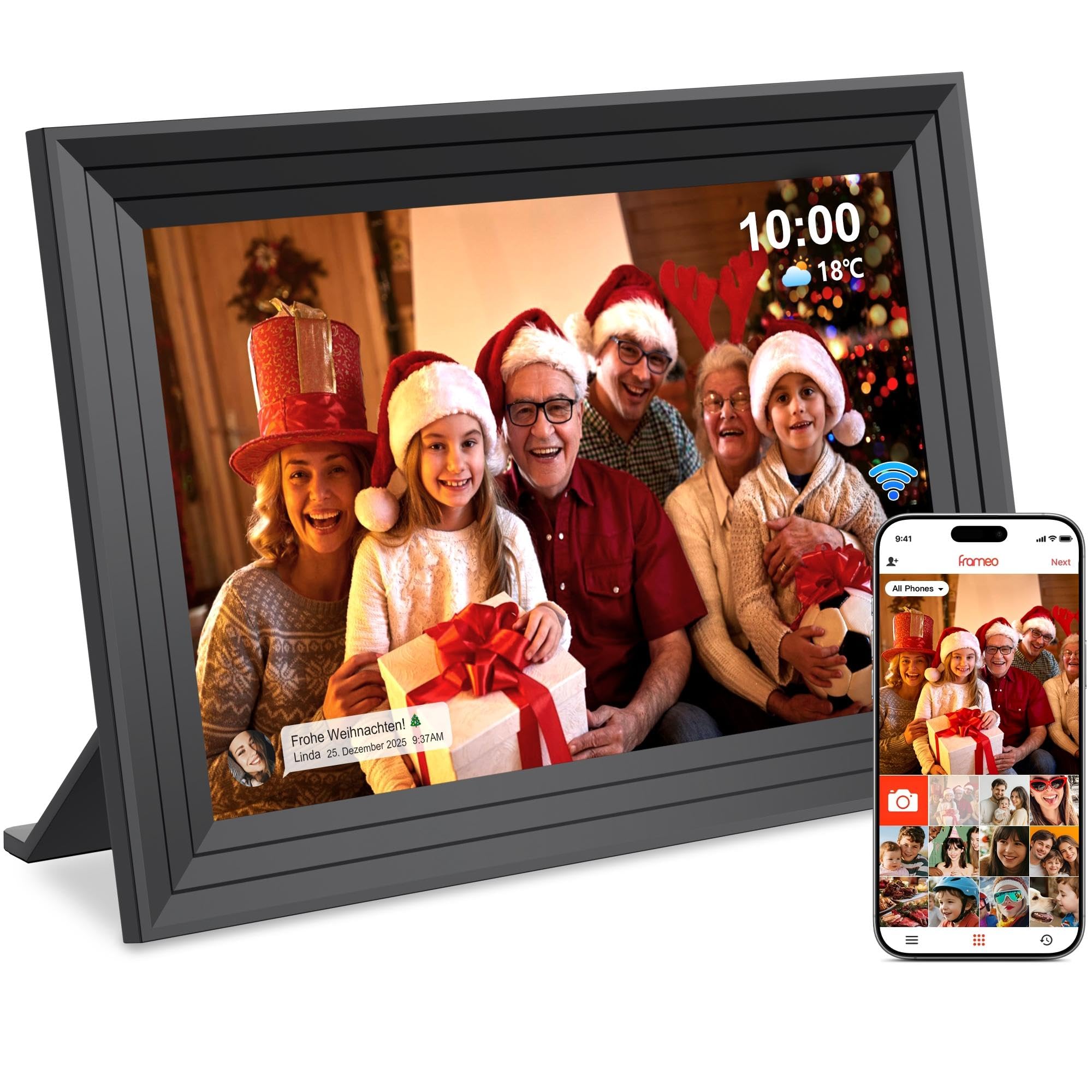 Cadre Photo Numérique WiFi Connecté 10,1 Pouces Electronics Digital Frame Album Grand Format 32 Go Frameo 1280x800 HD Cadres Video/Photos IPS Écran Tactile Rotation Automatique Espace ShabanJesy