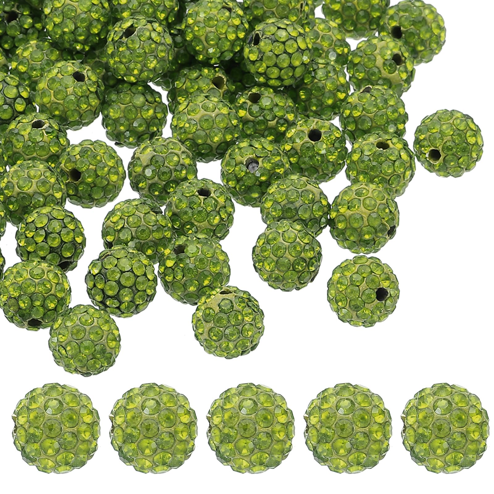 PATIKIL 10mm Rhinestone Clay Beads for Jewelry Making 60 Pack Round Ball Polymer Clay Crystal Charm Beads for Craft Decor Necklace Chain Bracelets DIY Olive Green