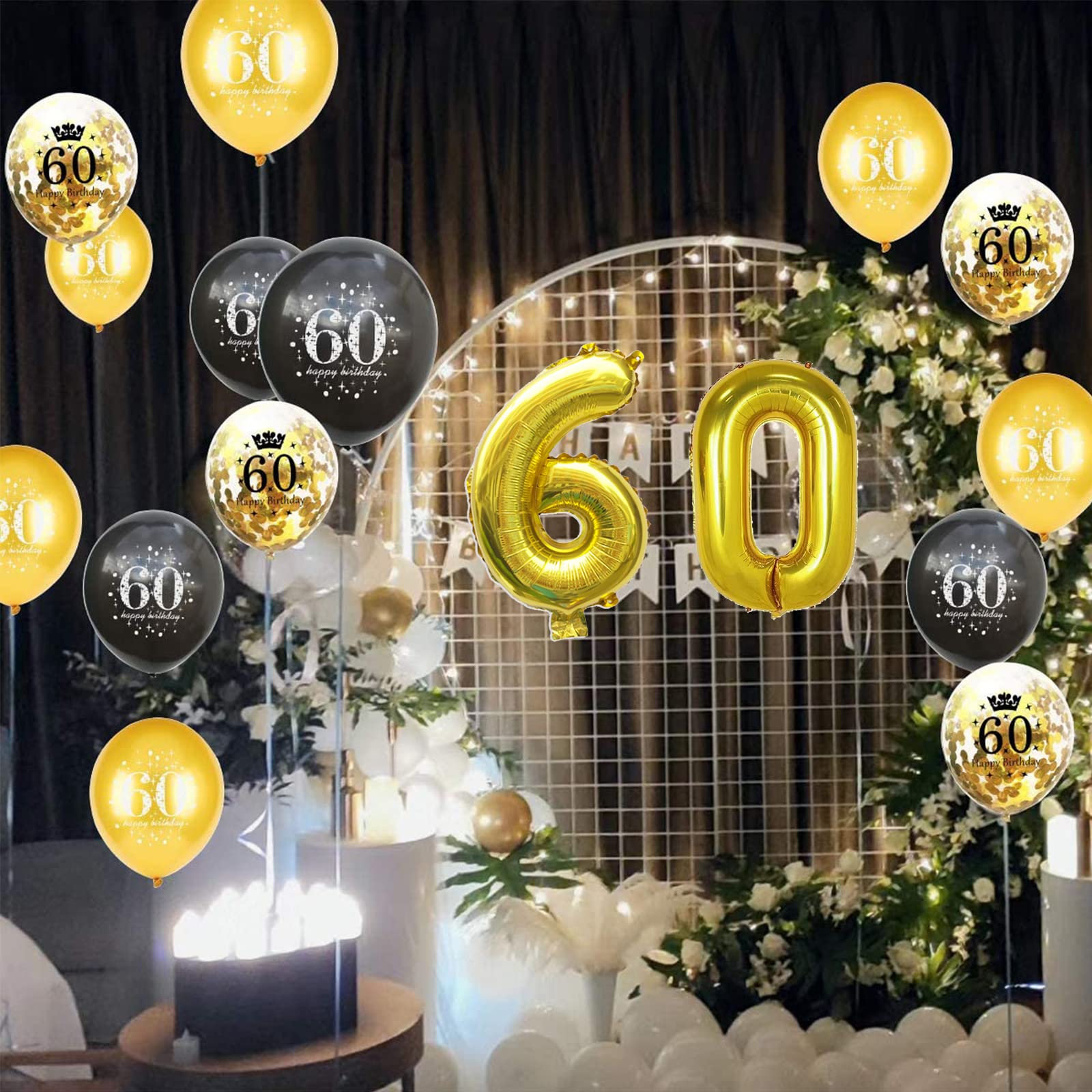 Sixtieth Birthday Balloons 12inch Chrome Gold 60th Birthday Confetti