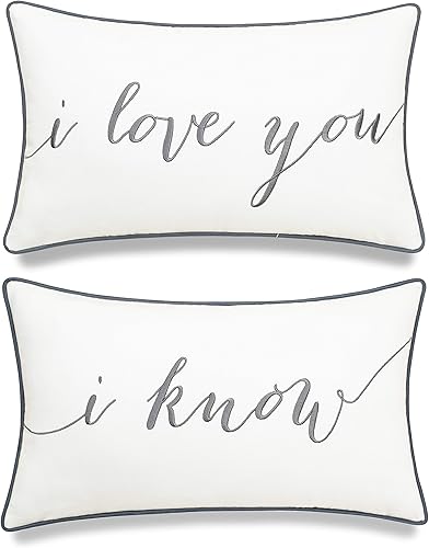 Eurasia Decor DecorHouzz I Love u I Know - Juego de 2 fundas de almohada bordadas de 12.0 x 20.0pulgadas