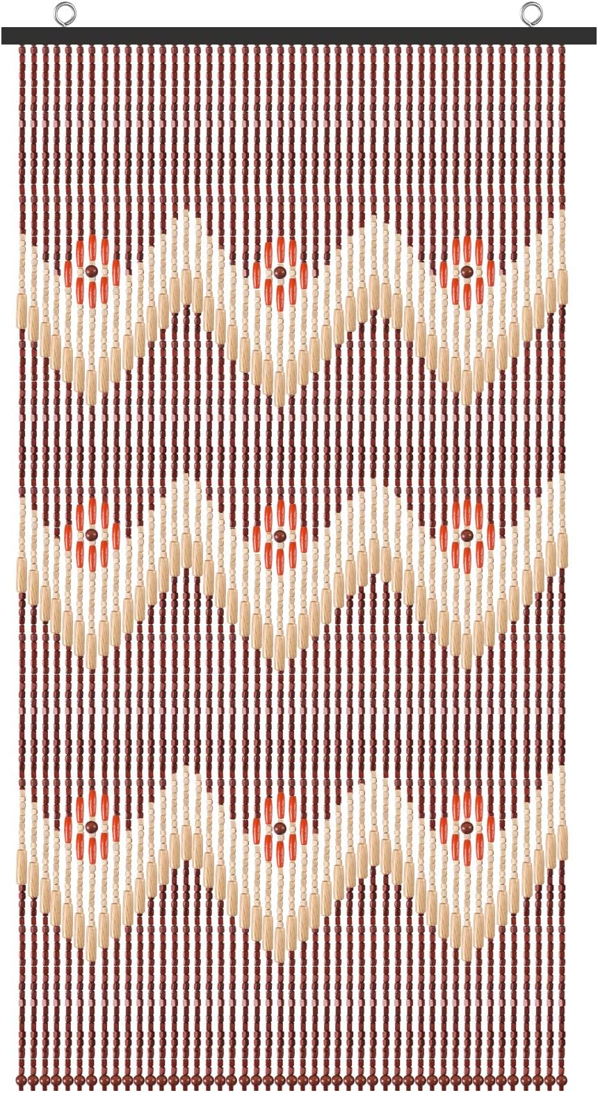 ANMINY Natural Wood Bamboo Beaded Curtain Wooden Hanging Room Divider Decorative Handmade Door Bead String Curtains Wall Panel Blinds for Doorway Restaurant Home Decor 35" by 76" - Wave Flower