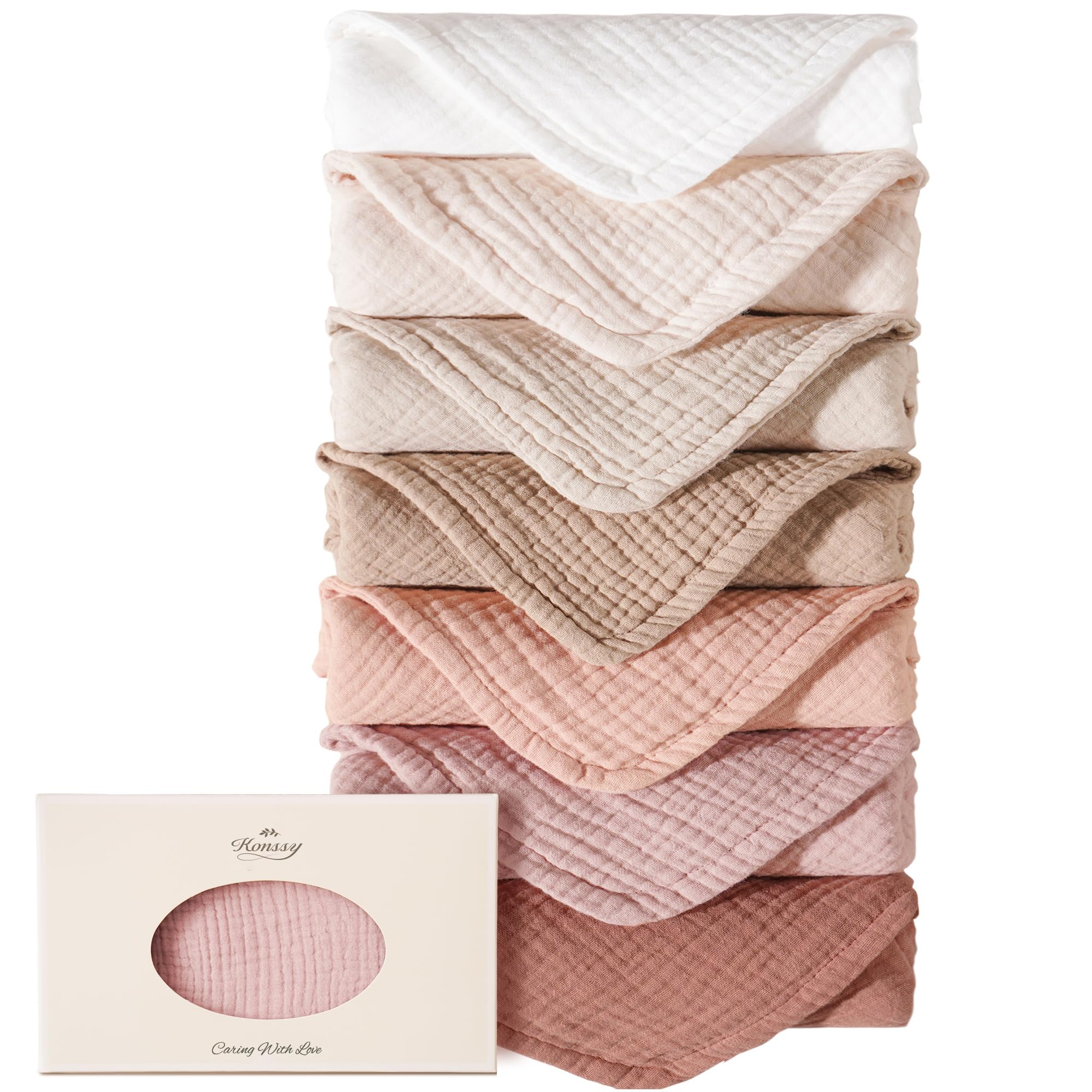 Konssy Muslin Baby Burp Cloths Sets for Unisex- 7 Pack Soft 100 Cotton Burping Clothes for Newborn Baby