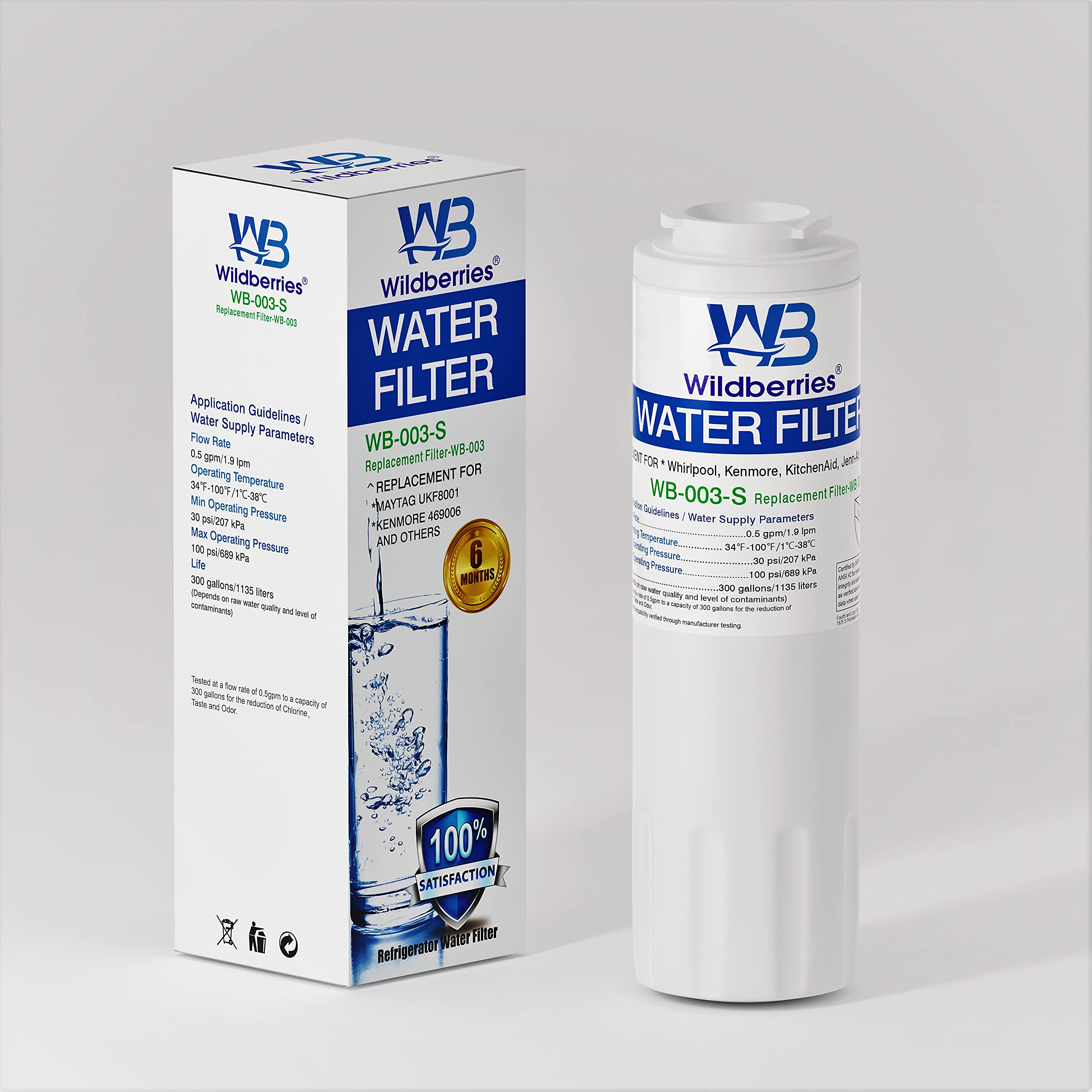 Wildberries UKF8001 NSF Certified Refrigerator Water Filter Replacement for Everydrop Filter 4, EDR4RXD1, UKF8001,Maytag UKF8001, Whirlpool EDR4RXD1, 4396395,Kenmore 9084, 9006, Pack of 1