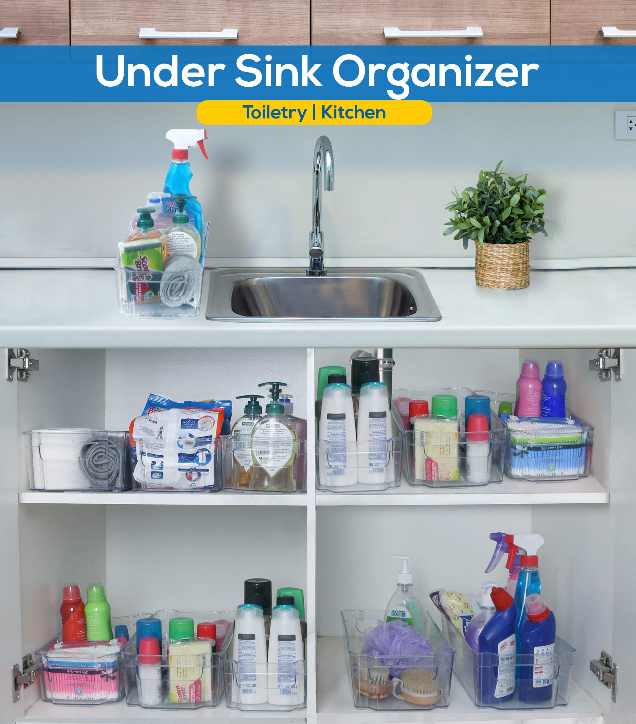 Utopia Home Set of 8 Pantry Organizers-Includes 8 Organizers (4 Large & 4 Small Drawers)-Organizers for Freezers, Kitchen Countertops and Cabinets-Clear Plastic Pantry Storage Racks