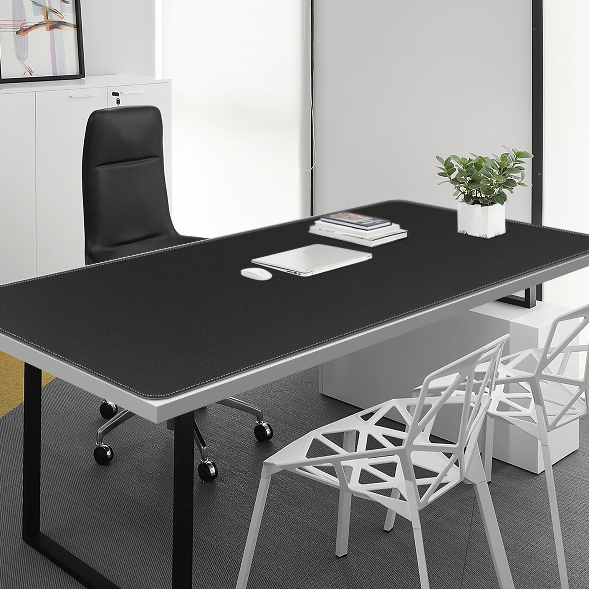 Chihein Tappetino da scrivania 4XL in pelle PU (nero/grigio), grande tappetino per mouse, protezione per scrivania su entrambi i lati, impermeabile, per gaming/ufficio/casa