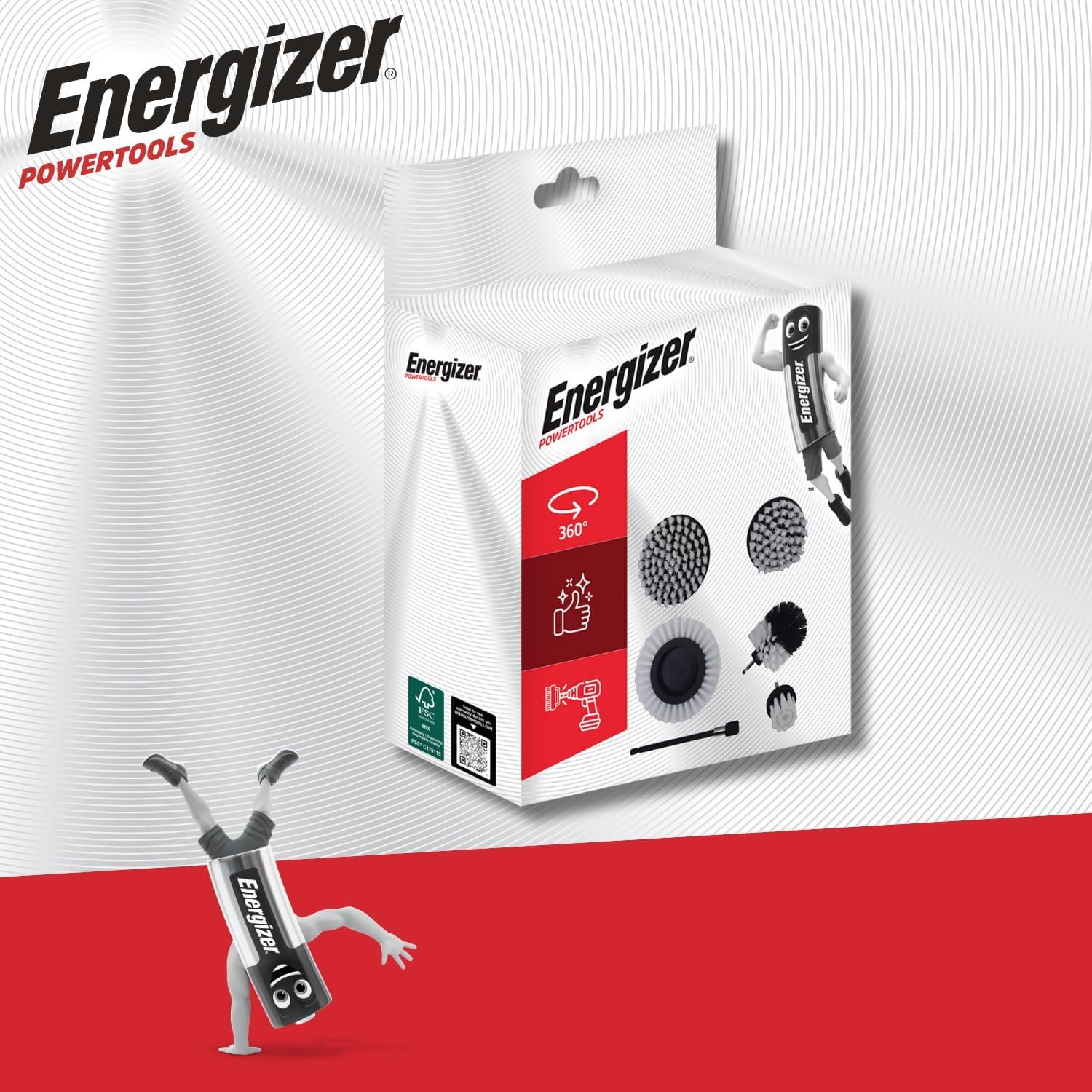 Energizer - Set di spazzole per pulizia trapano, 6 pezzi, spazzola per trapano auto, pulizia, cerchioni, piastrelle, tappeti, vasca, cucina, WC, pavimento - prolunga pratica inclusa