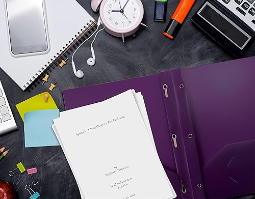 Miniatura 5 de Better Office Products Carpetas de plástico morado con 2 bolsillos, con puntas, pesadas, carpetas de polietileno tamaño carta, paquete de 24, con 3