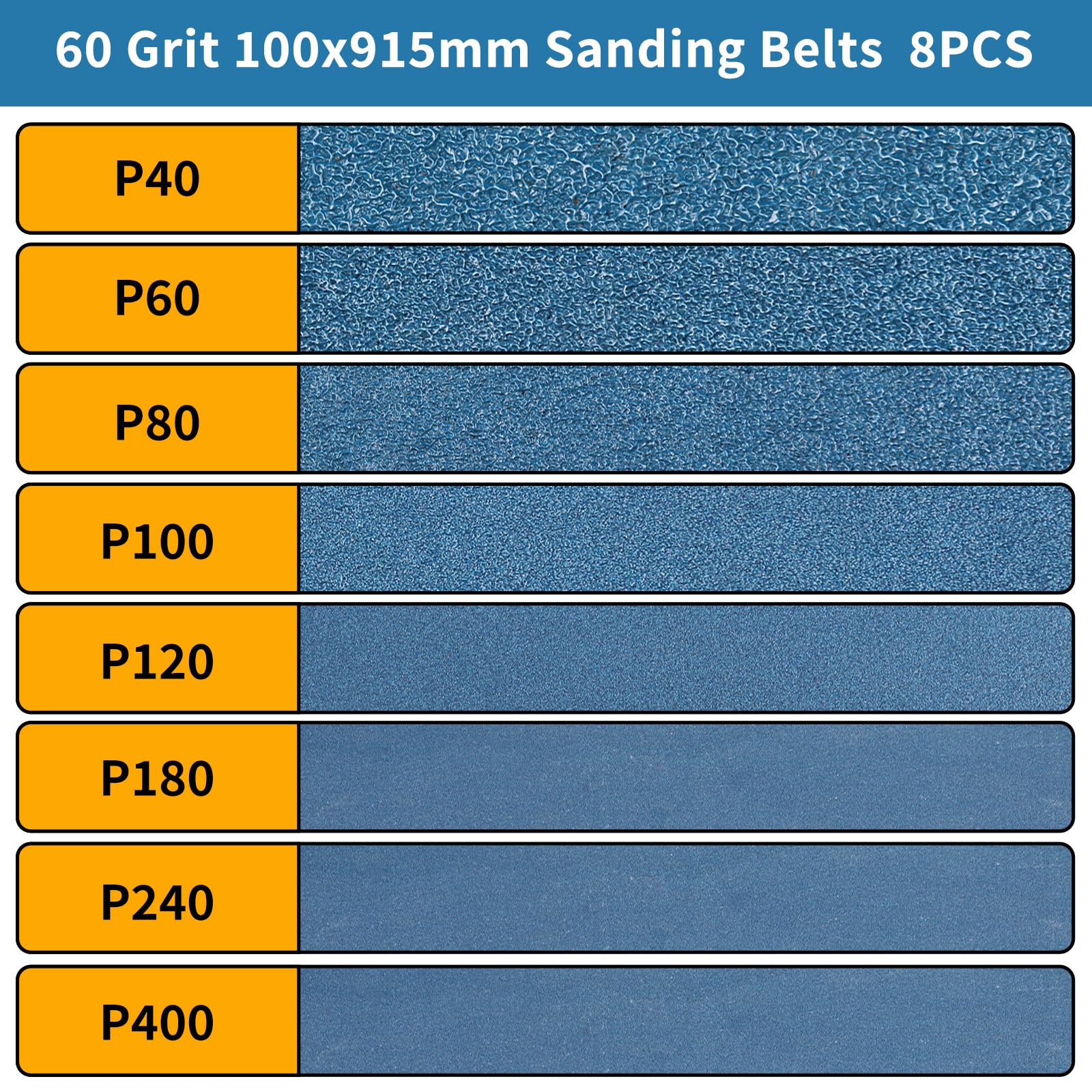 Shineboc Sanding Belt 100 x 915 mm, 8PCS Sander Belts 60 Grit for Polishing Metal Wood - Image 2