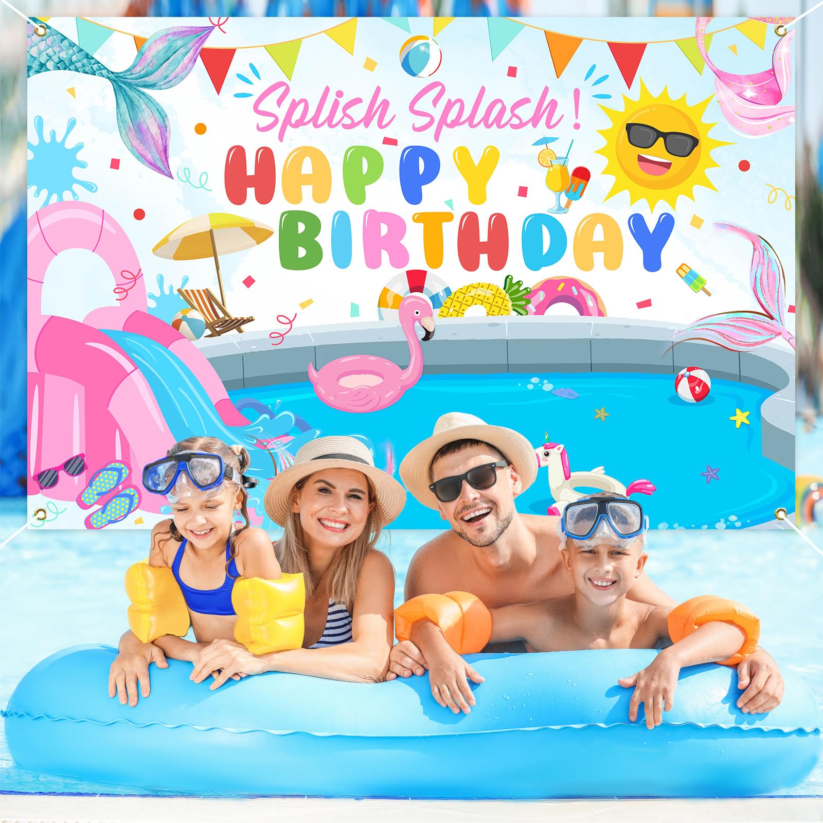 Fotohintergrund Wasserrutschen-Thema Happy Birthday 2,1x1,5 M – Weicher Stoff Für Kinderpartys, Sommerfeiern & Fotoshootings