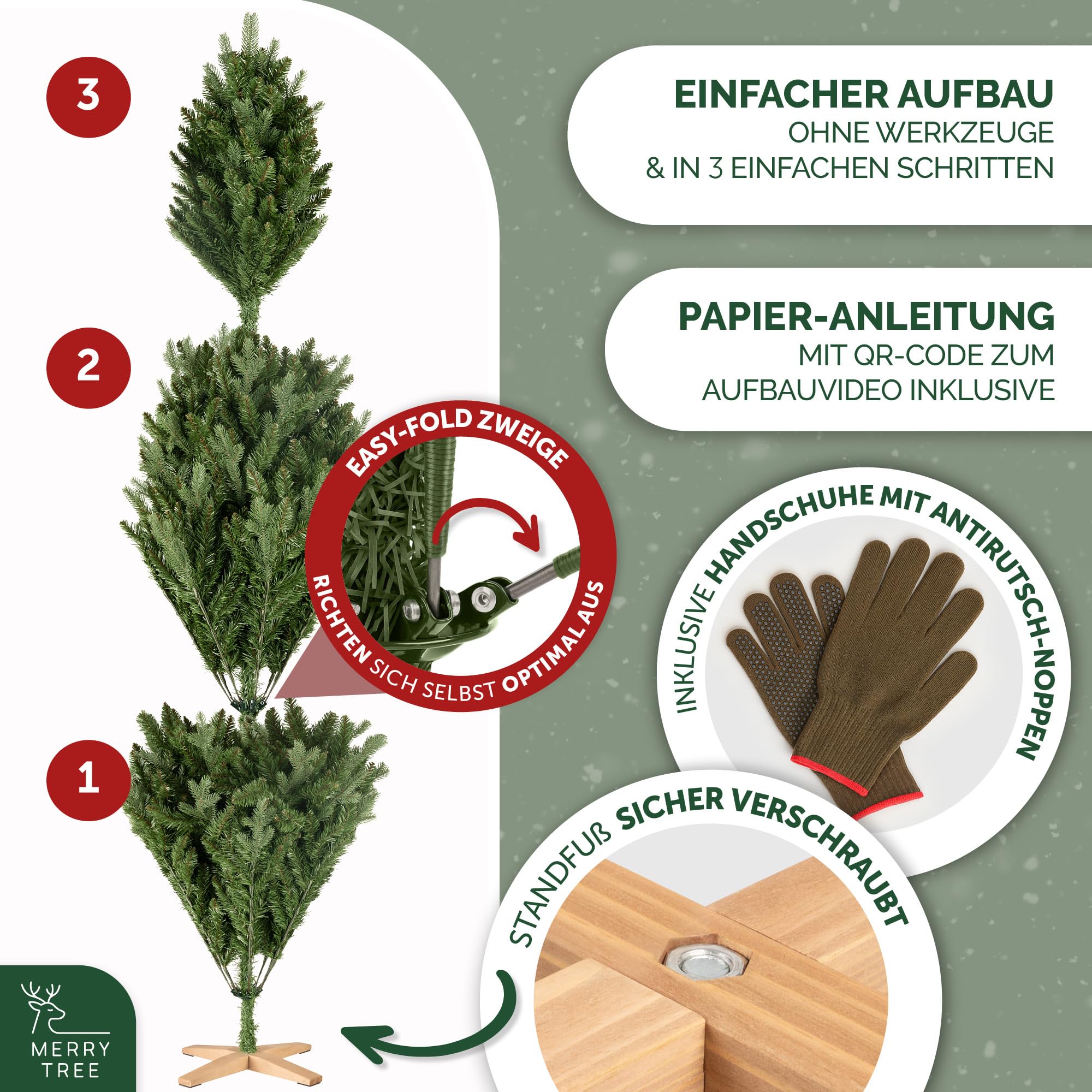 Premium künstlicher Weihnachtsbaum 180cm - großer Weihnachtsbaum Spritzguss Mix aus naturgetreuem PE + PVC + edlen Holzfuß - Stamm im natürlichen Look - Tannenbaum künstlich - Nordmanntanne