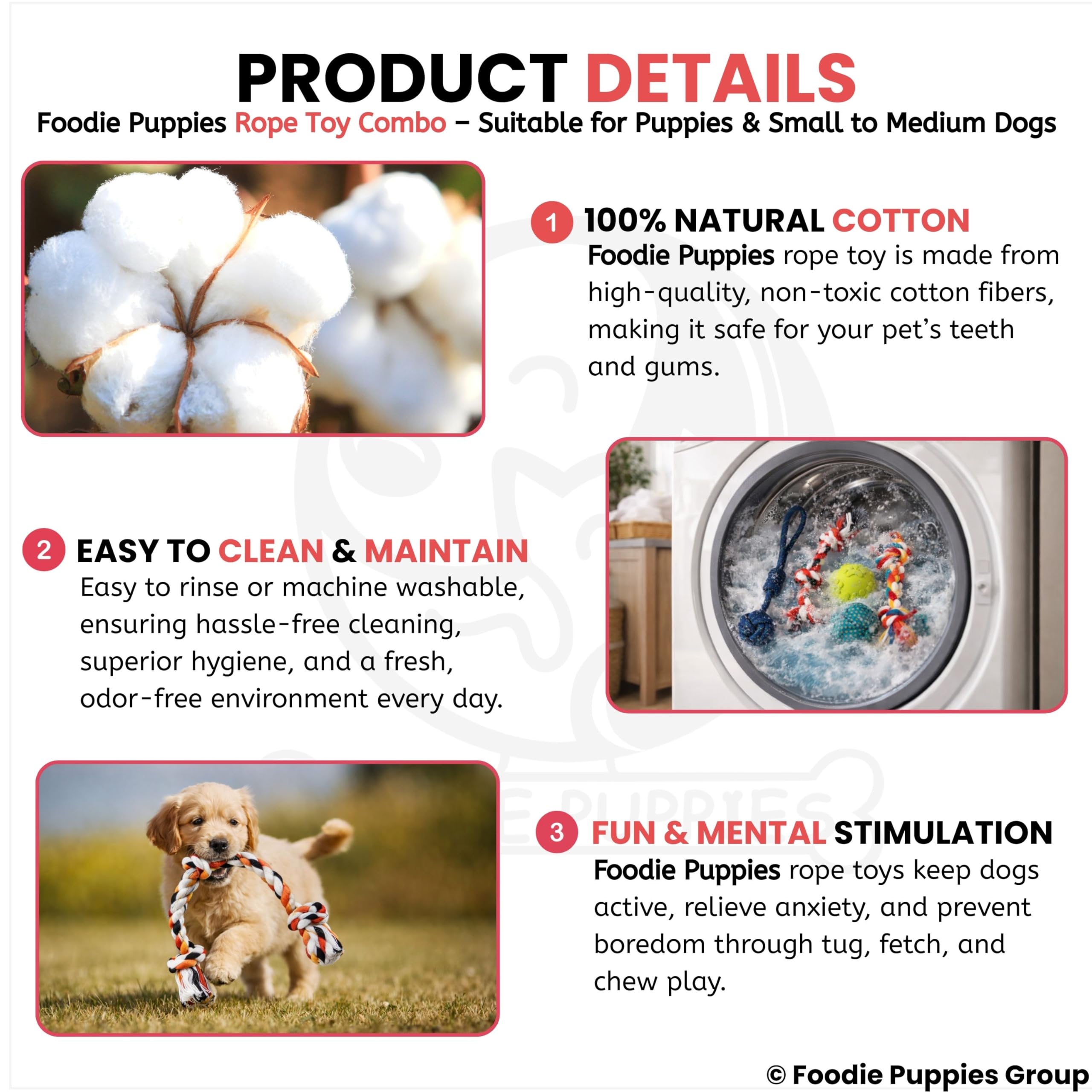 Foodie Puppies 5-in-1 chew Toy Combo Includes Ropes and Squeaky Balls, Supporting Teething, Training, Chewing, Fetching, and Active Play for Small Dogs. (Color May Vary) 1