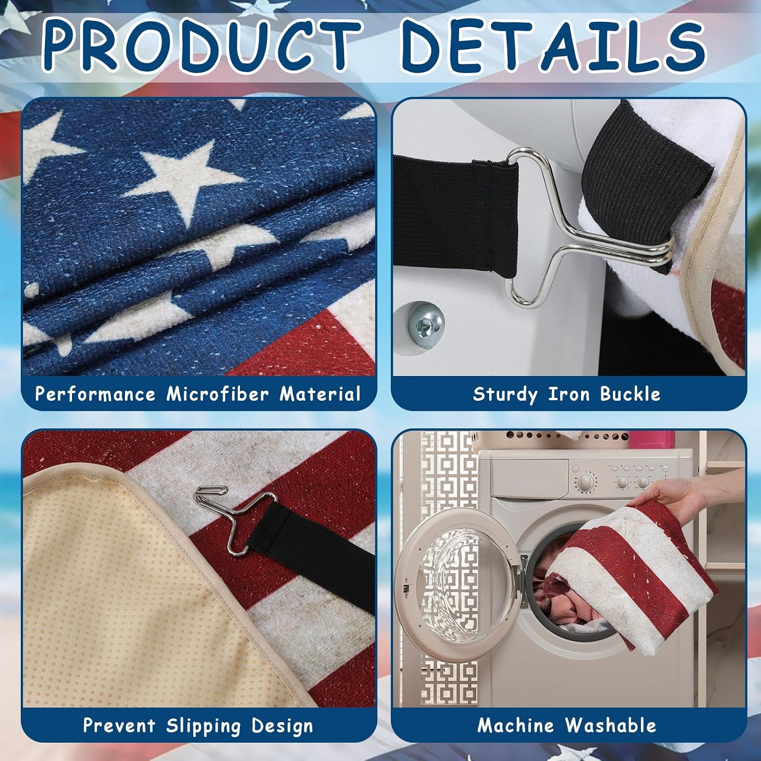 2PCS Car Seat Cover Towel Non Slip Front Seat Car Seat Towel Performance Microfiber Athletic Running Towel Washable Seat Cover for Gym Workout Sweat Outdoor Sport Beach Hiking Yoga (American Flag)