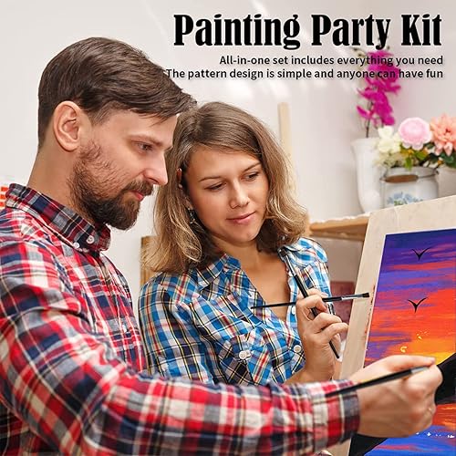 Miniatura 6 de VOCHIC Kit de sorbo y pintura, lienzo predibujado para parejas, kit de pintura para parejas, juego de arte de pintura con lienzo de contorno para