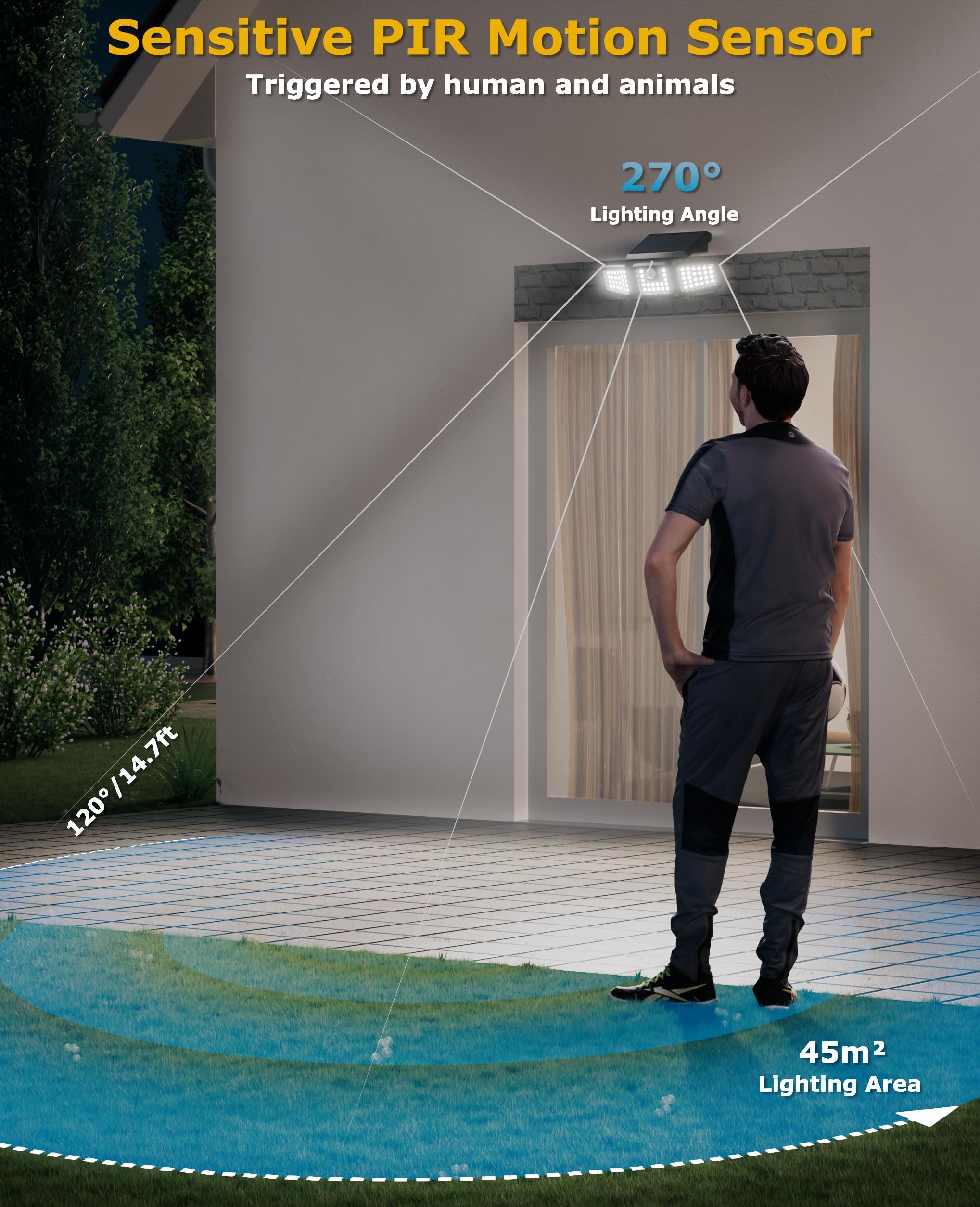 KIBTOY Solar Security Light Motion Sensor, 70 LED Solar Lights Outdoor, 360° Wide Lighting Angle IP65 Waterproof - Image 2