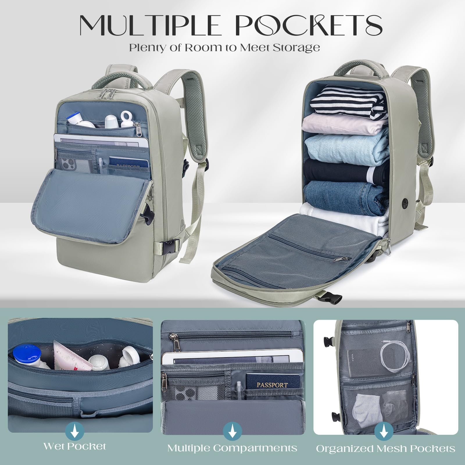 Xkdoai Zaino 40x20x25 per Ryanair, Zaino da Viaggio Aereo Bagaglio a Mano Borse Cabina Valigia Zaini Casual Unisex Borsone da Viaggio Impermeabile Casual Daypack