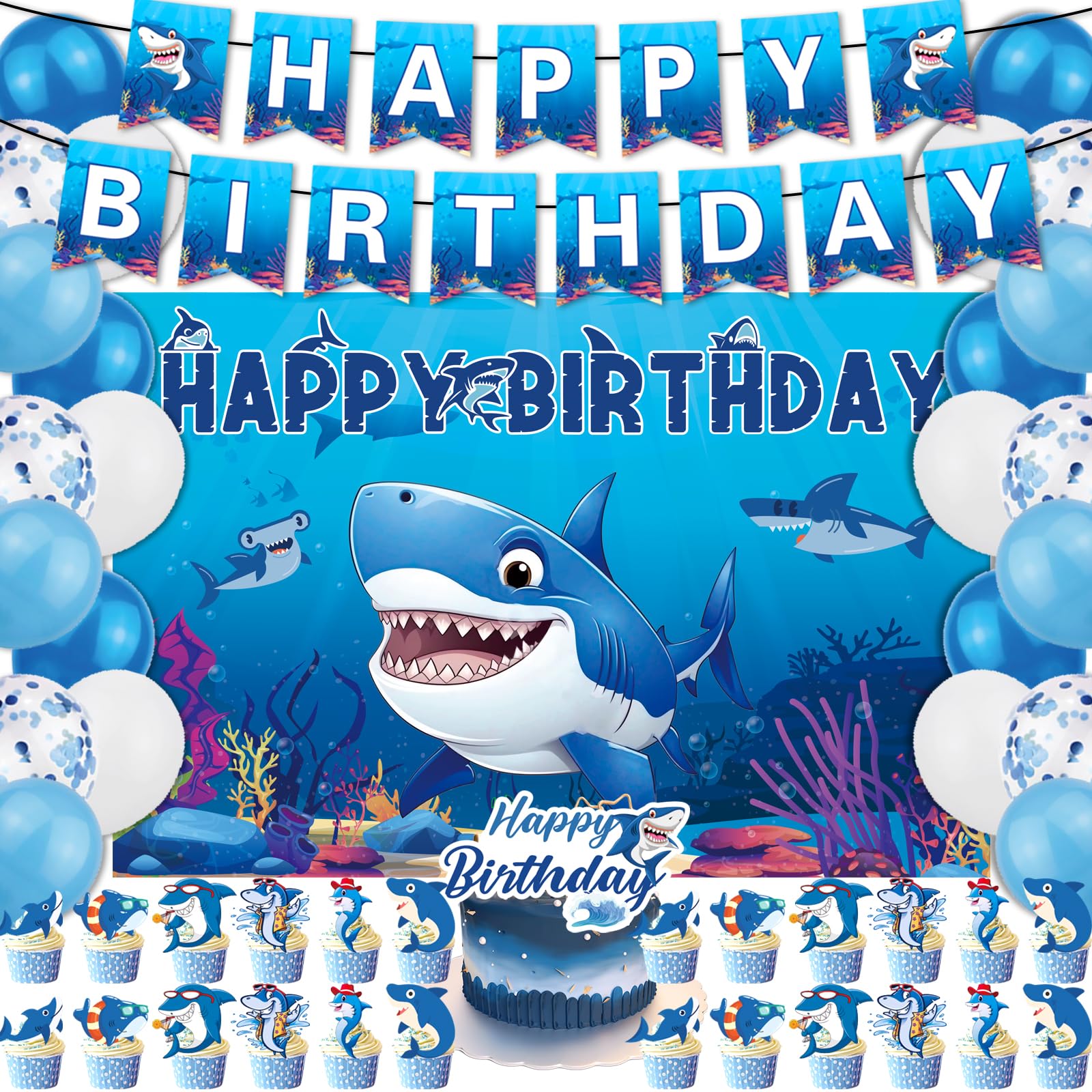 Amazon.com: Shark Birthday Party Decorations - 51Pcs Shark Party ...