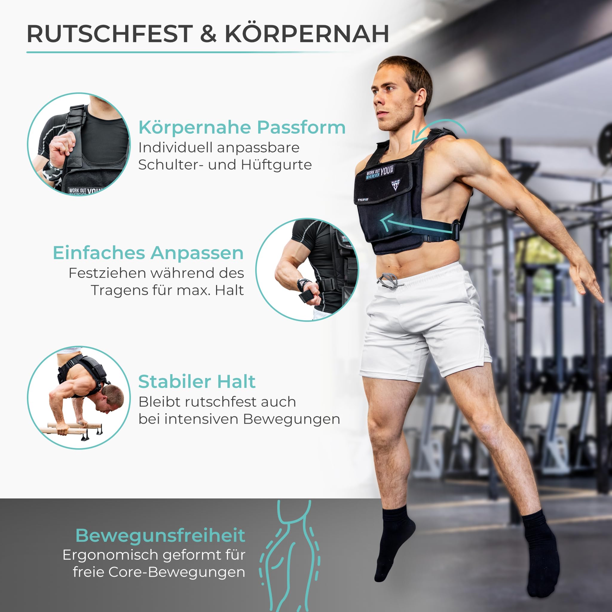 PULLUP & DIP Gewichtsweste – Modular anpassbar von 1-15 kg – Weighted Vest für Calisthenics, HIIT & Hyrox – Unisex, Komfortabel & Rutschfest – Ideal für Dips, Klimmzüge & Bootcamp-Training