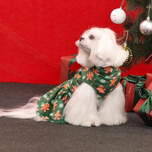 Miniatura 98 de CuteBone - Vestido de terciopelo para perro, cuello alto, falda de cachorro de búfalo rojo, traje de mascota, ropa de gato con lazo para el pelo