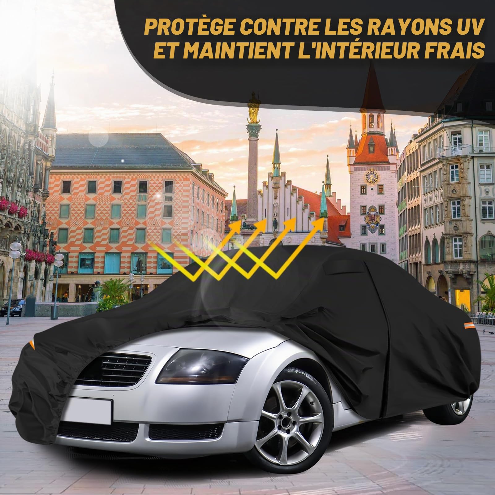 Bache Voiture Exterieur imperméable pour Audi TT 8N 1998-2006 | imperméable couverture housse de protection voiture bâche protection hiver été pour toutes les saisons à l'extérieur, Noir