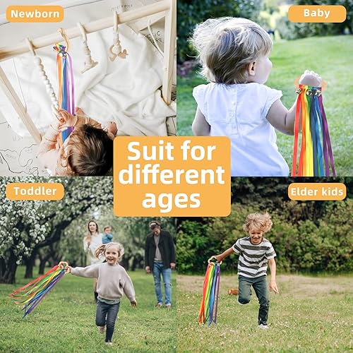 Miniatura 4 de MEROCO Cometa de mano de cinta bailarina, cometa de mano arcoíris para sala de juegos, bailarín, serpentinas de arco iris, cinta sensorial con